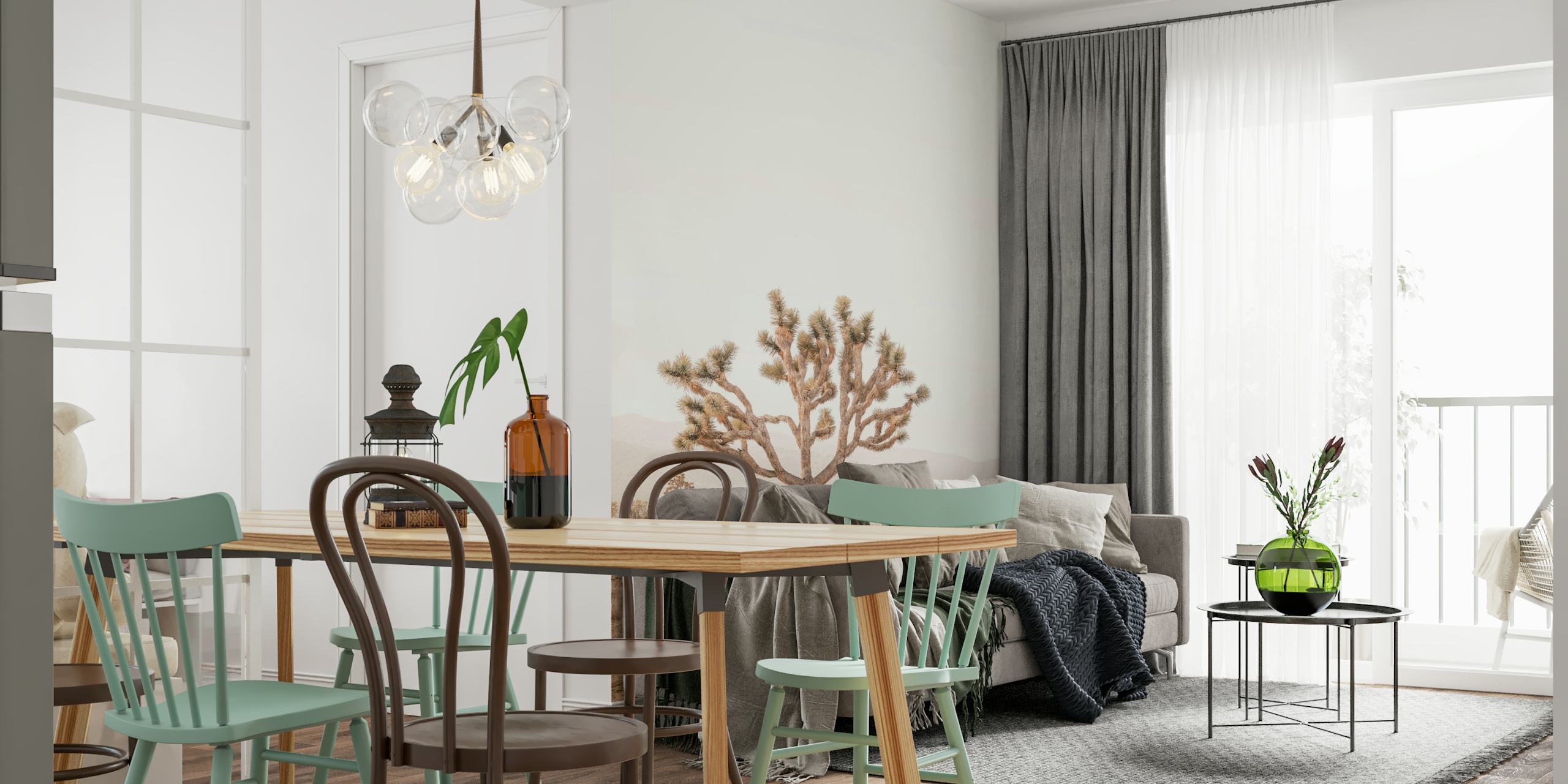 Papel tapiz Yucca exhibido en una habitación