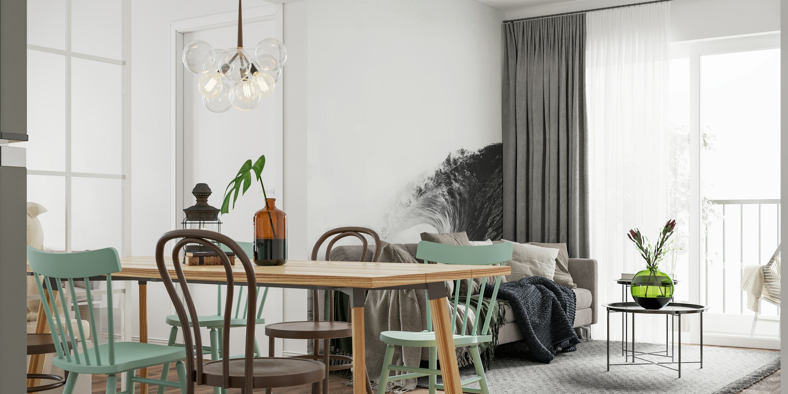 Monochrome Ocean Swell papel tapiz en una habitación