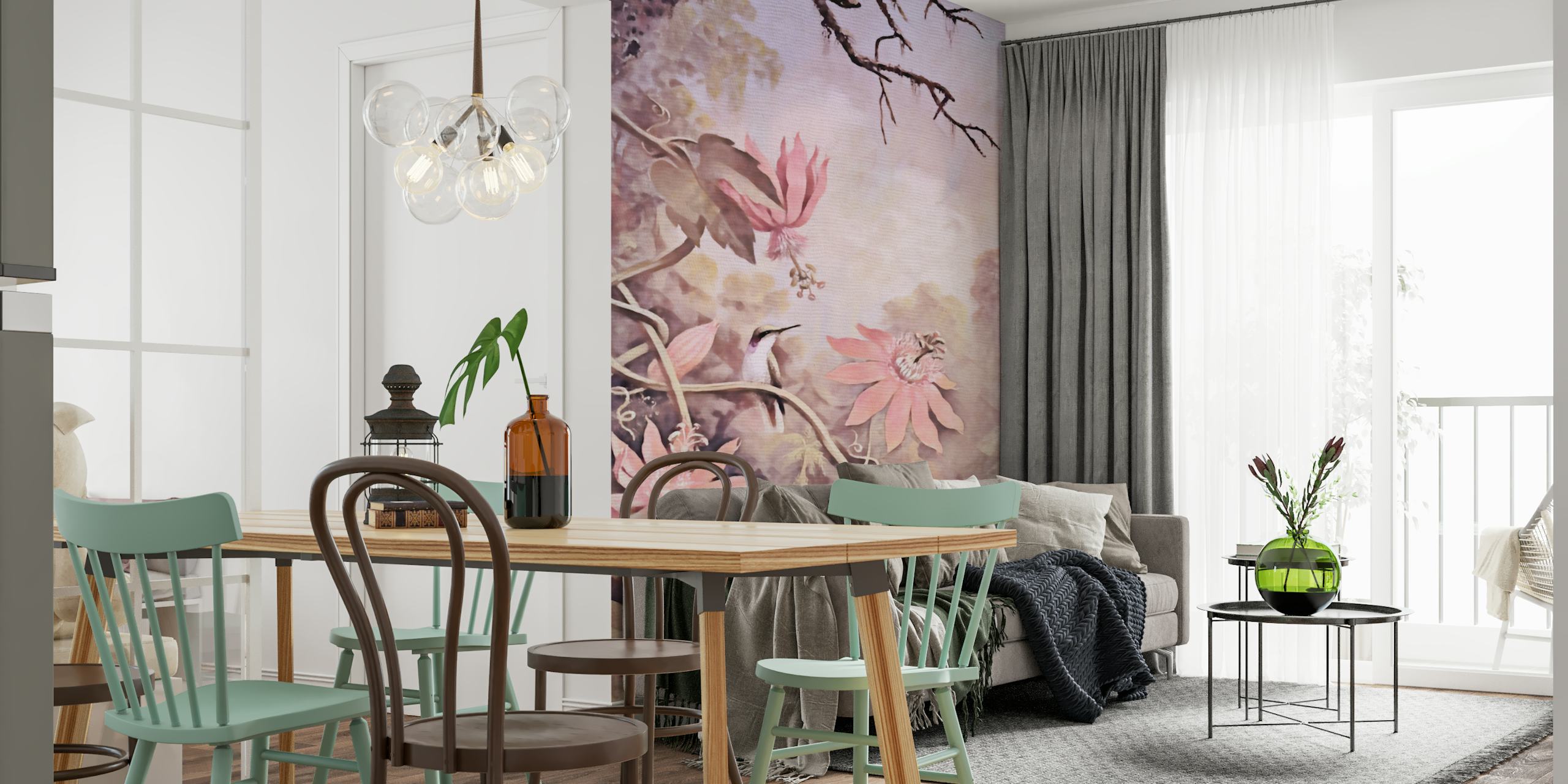 Pastel Botanic Bliss wallpaper design in a room