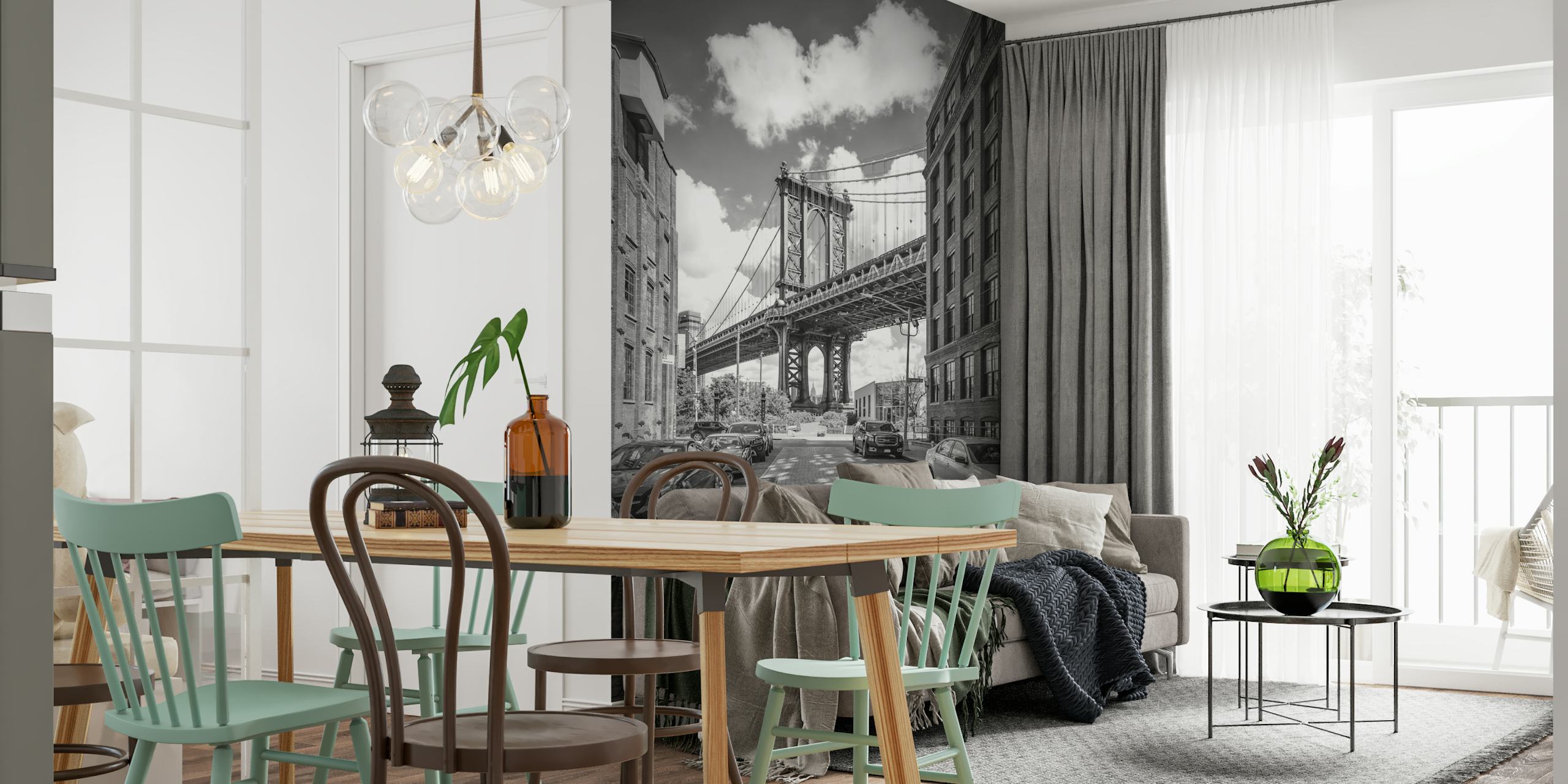 Manhattan Bridge in black and white wallpaper