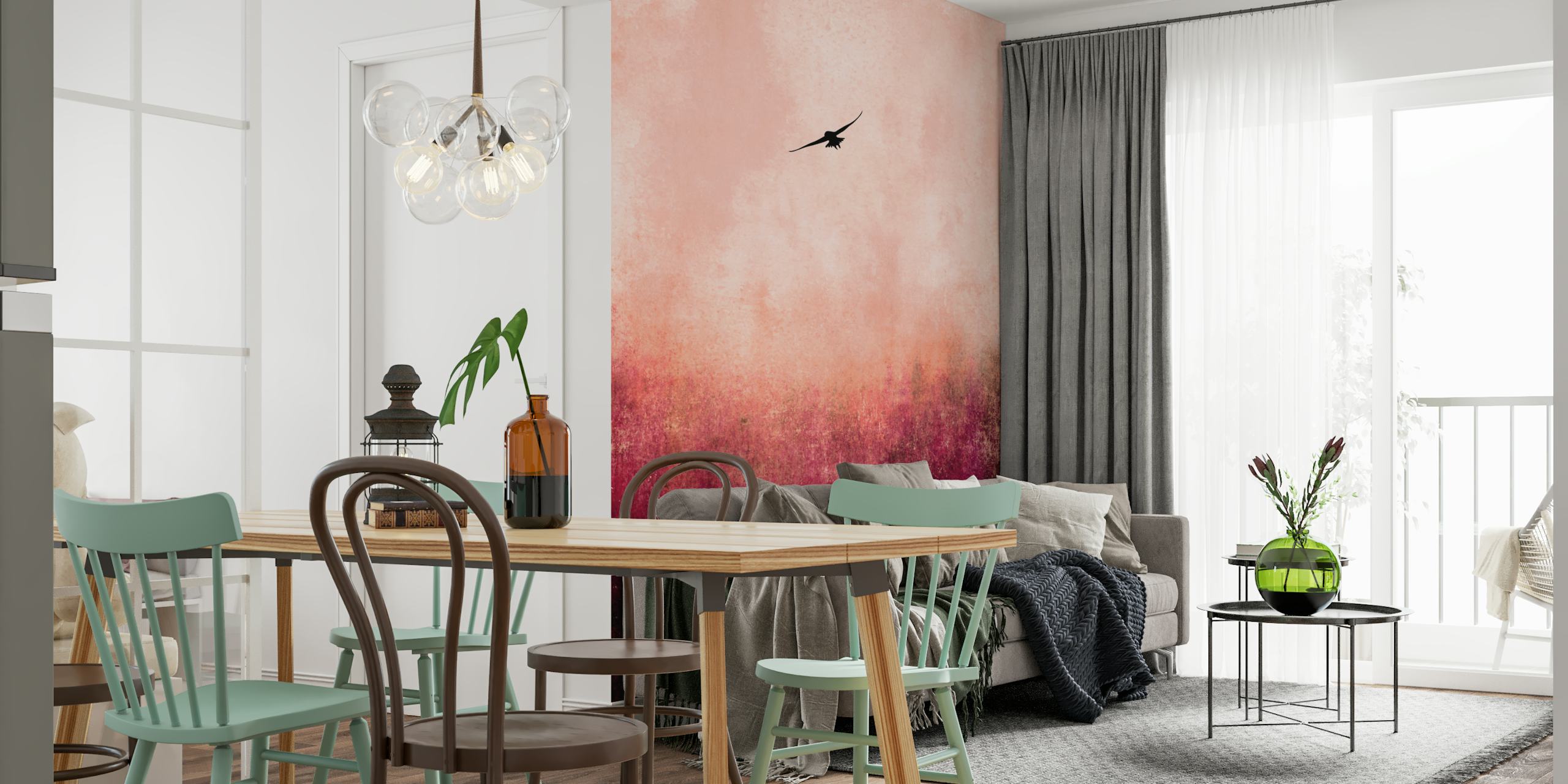 Ombre pink background with a black bird silhouette wallpaper