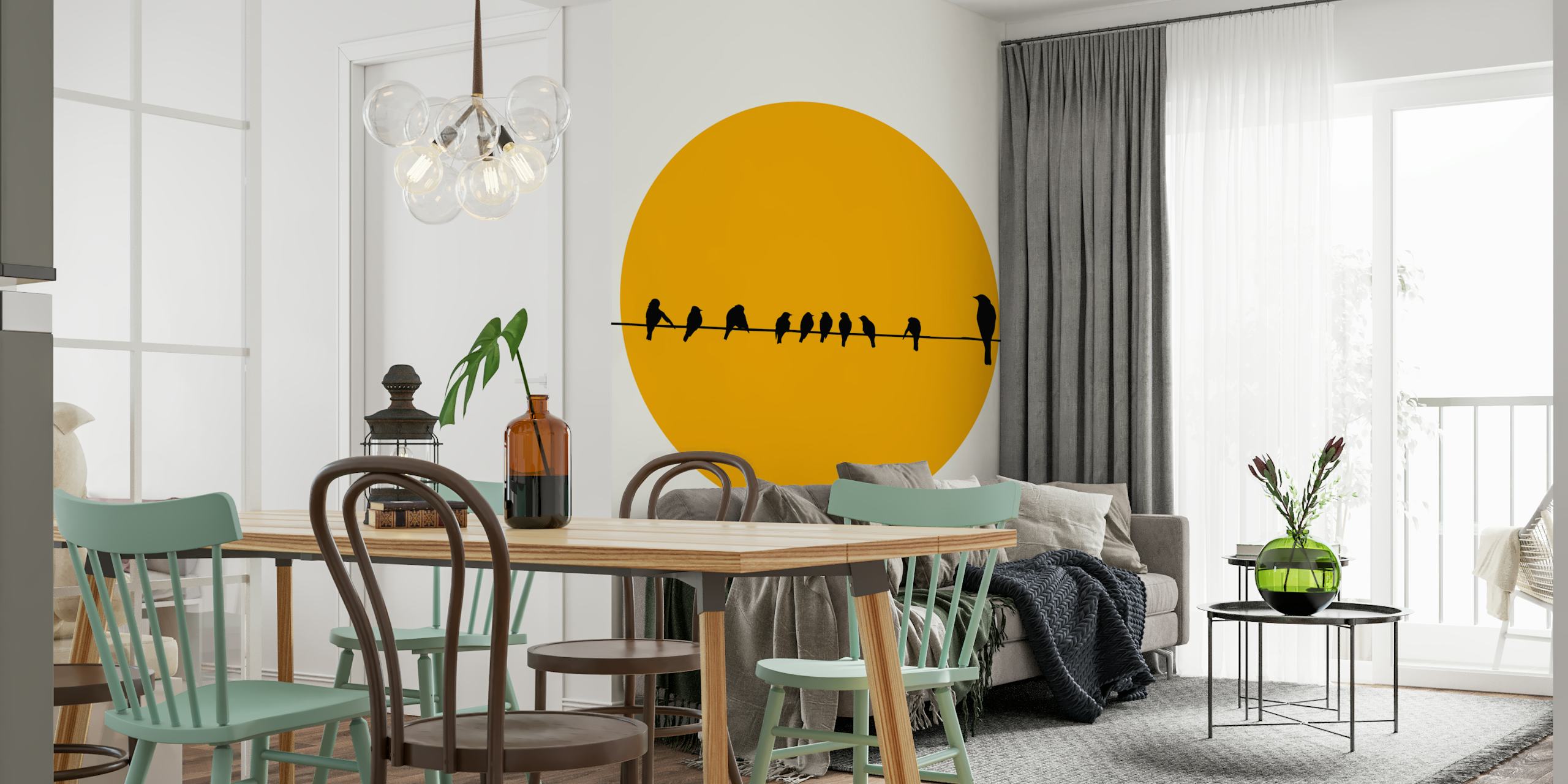 Birds Family ταπετσαρία που εμφανίζεται σε ένα δωμάτιο