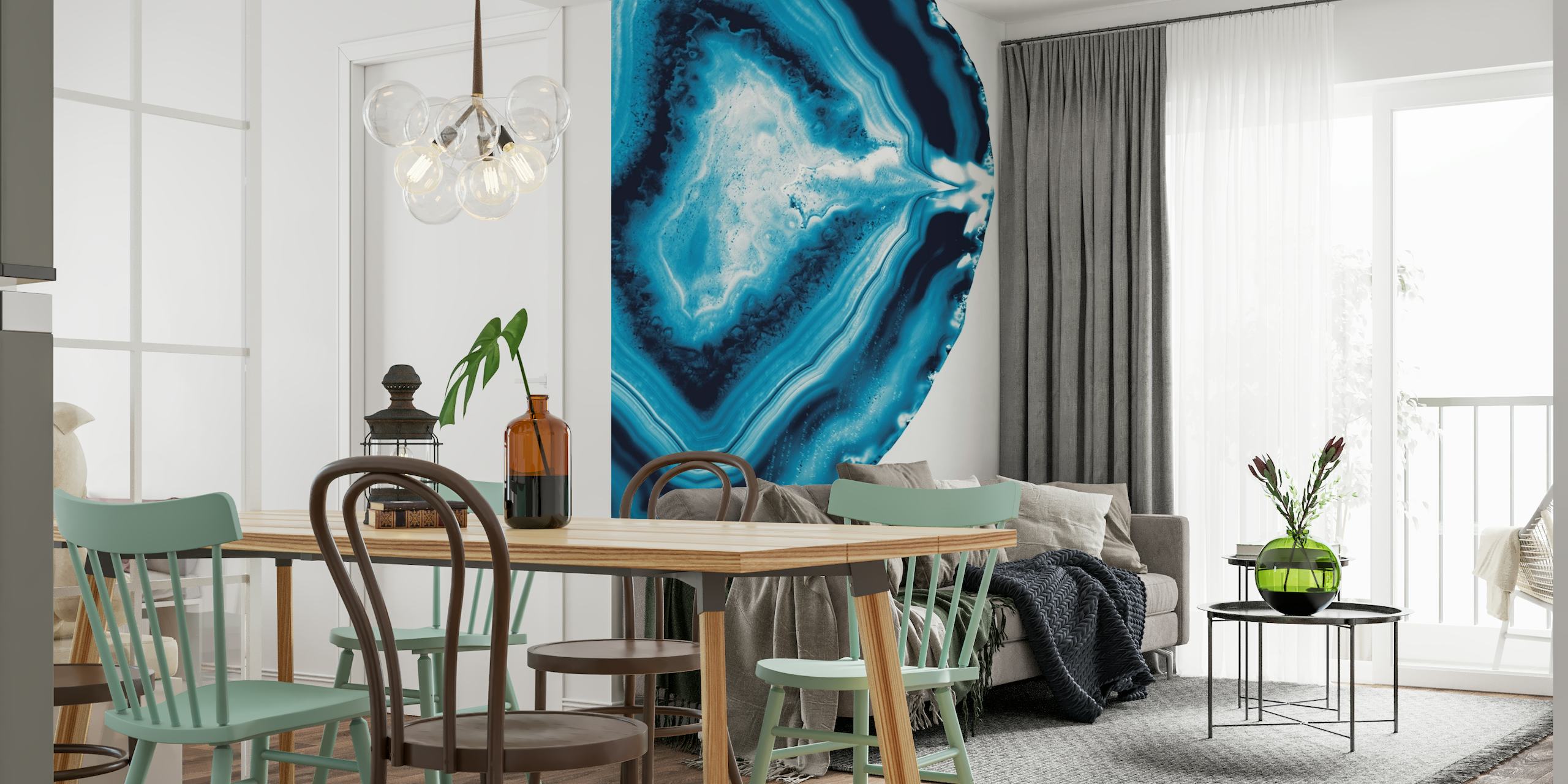 Blue Agate wall mural with vibrant blue swirls and white accents