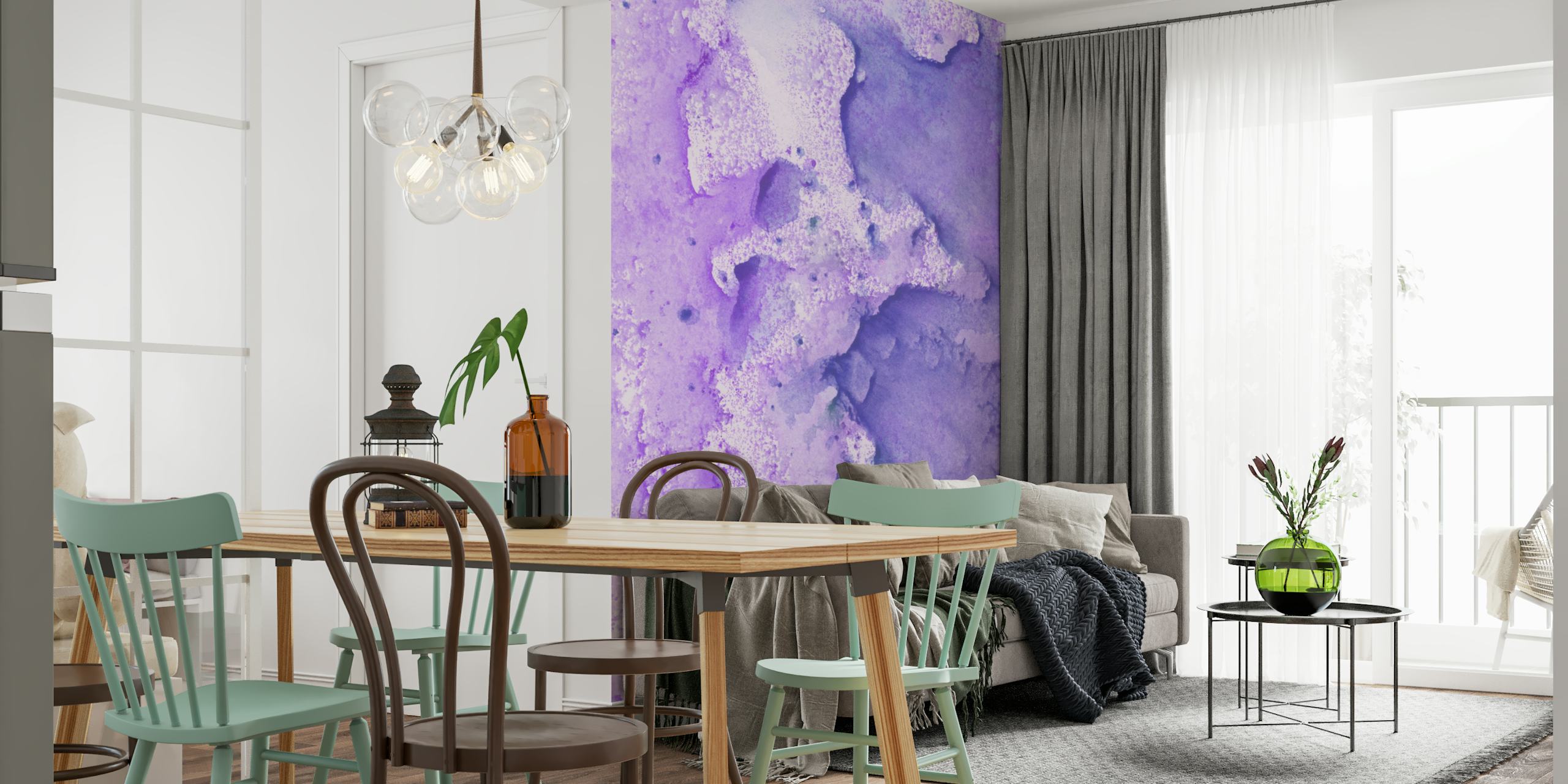 Lavender Violet Watercolor wallpaper in a room