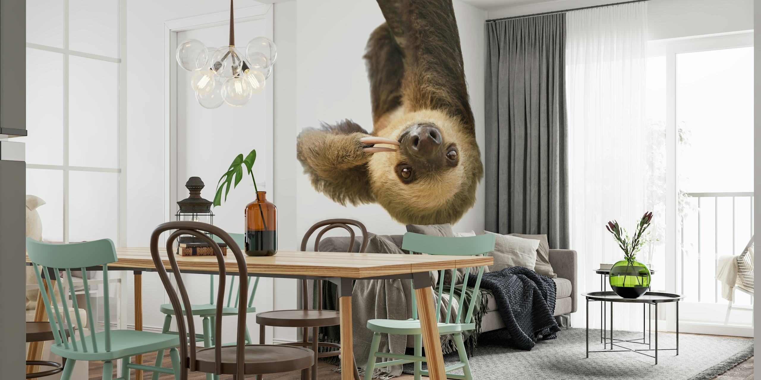 Papel tapiz Sloth exhibido en una habitación