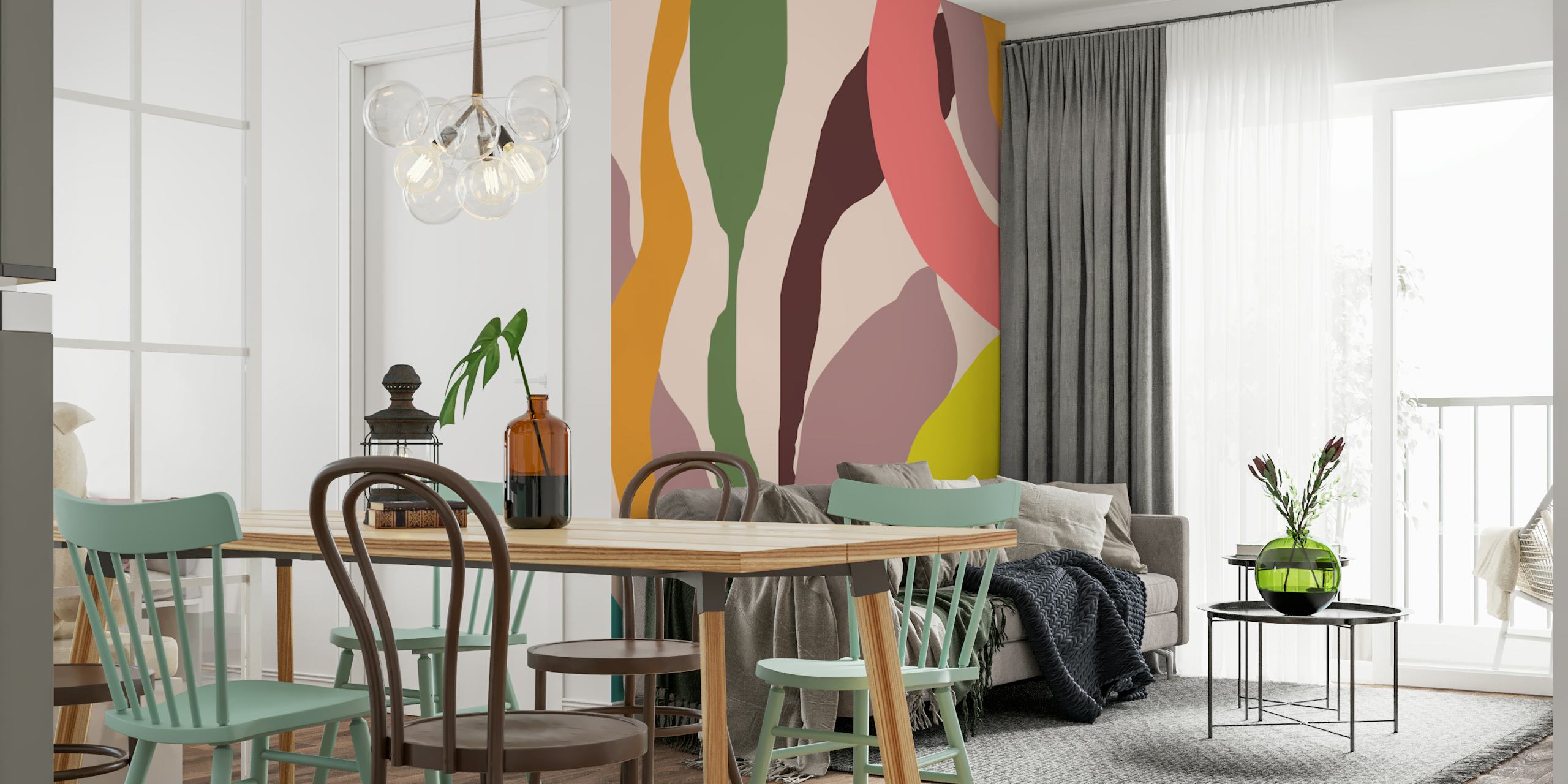 Colorful Leaf Waves wallpaper in a room