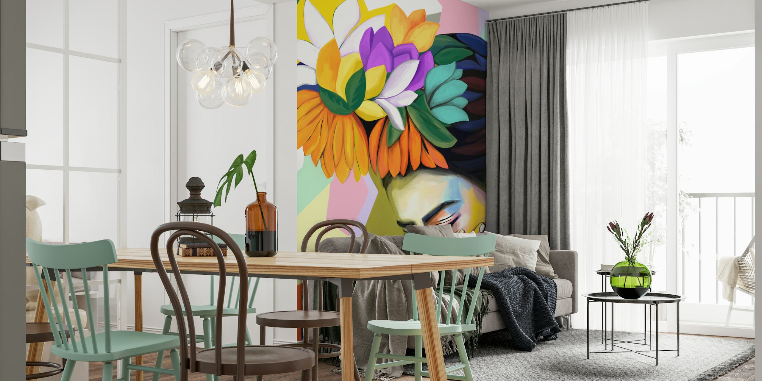 Dreamy Floral Portrait wallpaper in a room