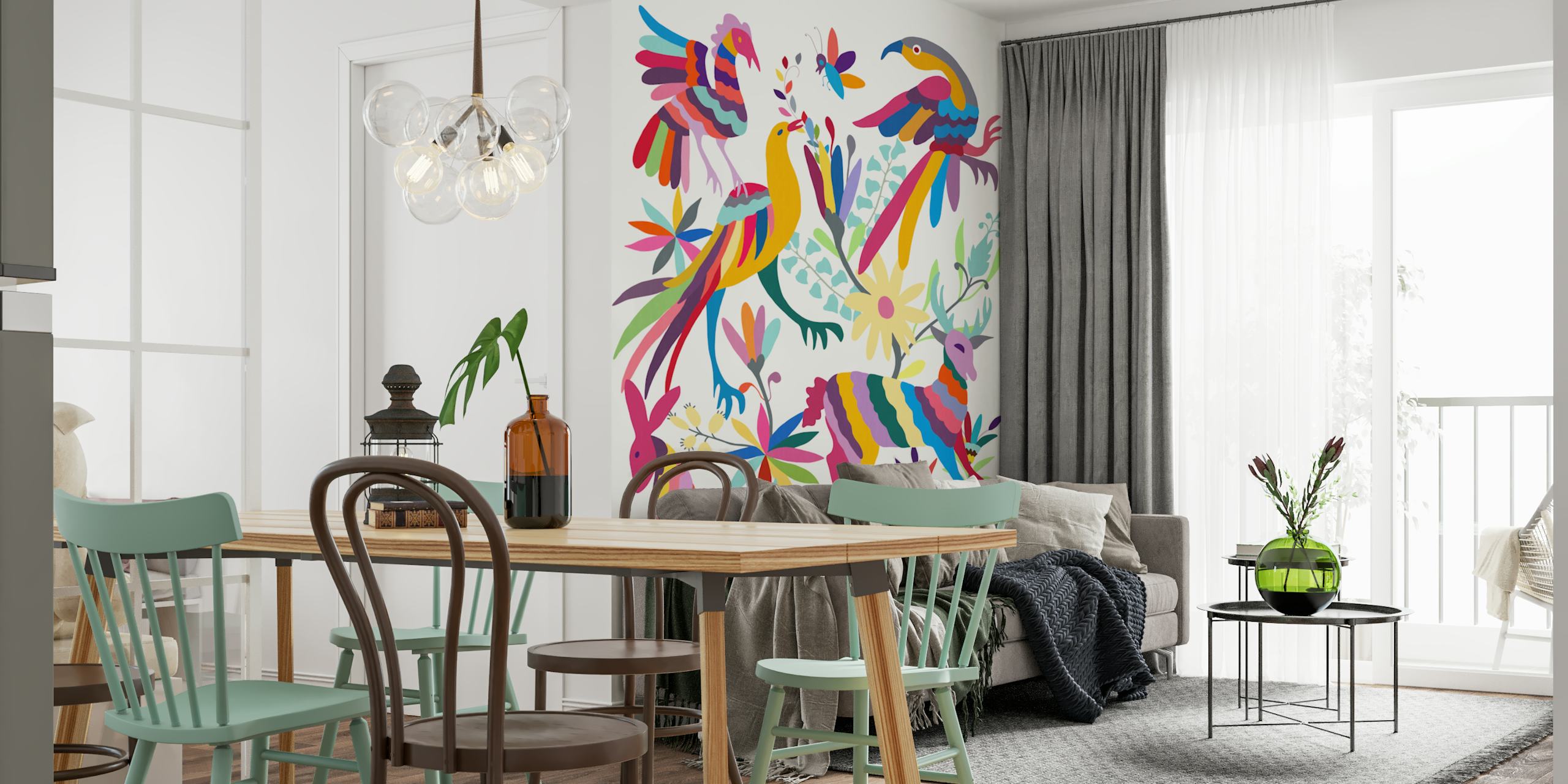 Vibrant Otomi Art papier peint dans une pièce