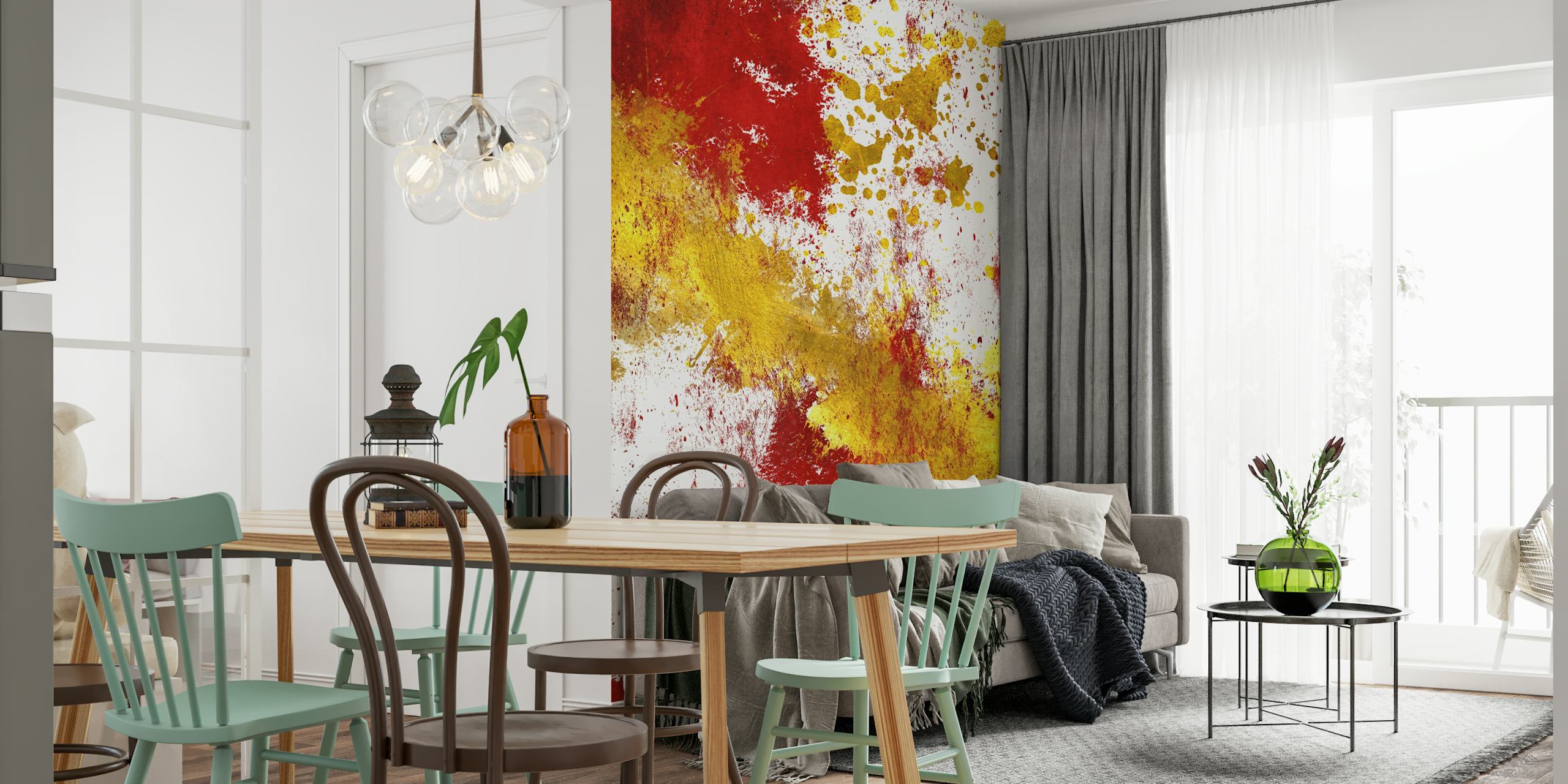Abstract wallpaper with red and gold textures and paint effects
