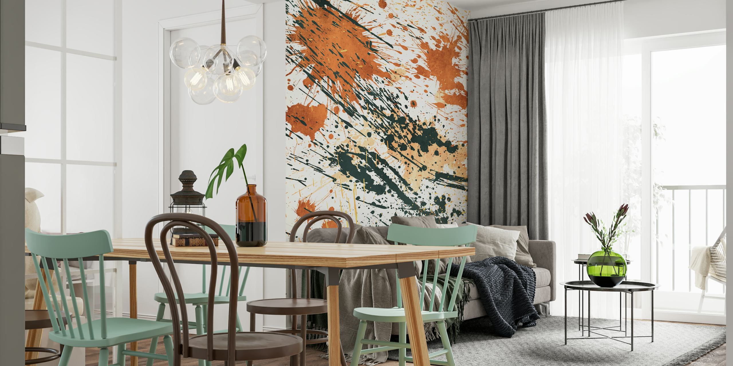 Carta da parati Terracotta e Military Green Splashes in una stanza