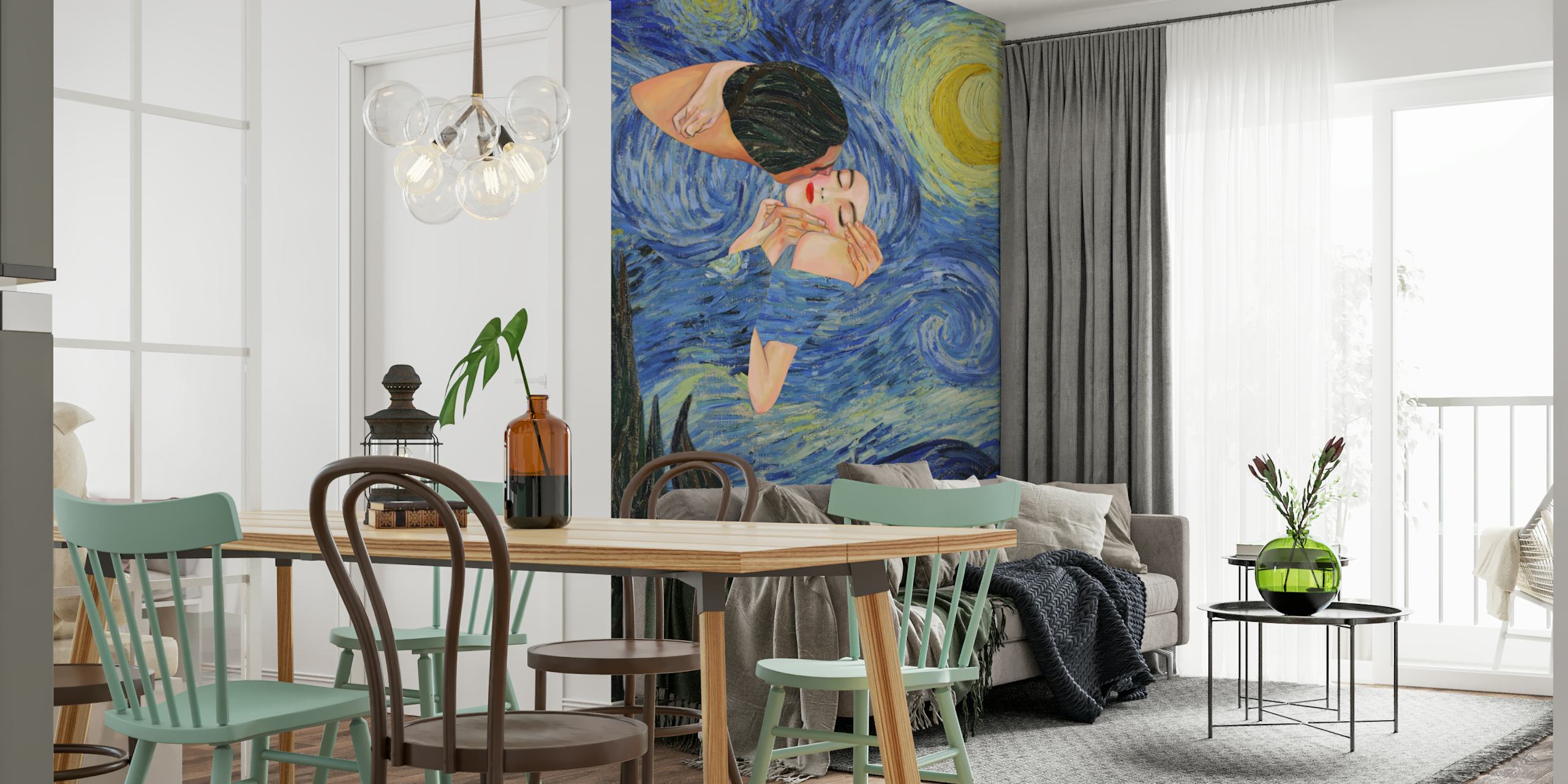 Starry Night Embrace wallpaper in a room