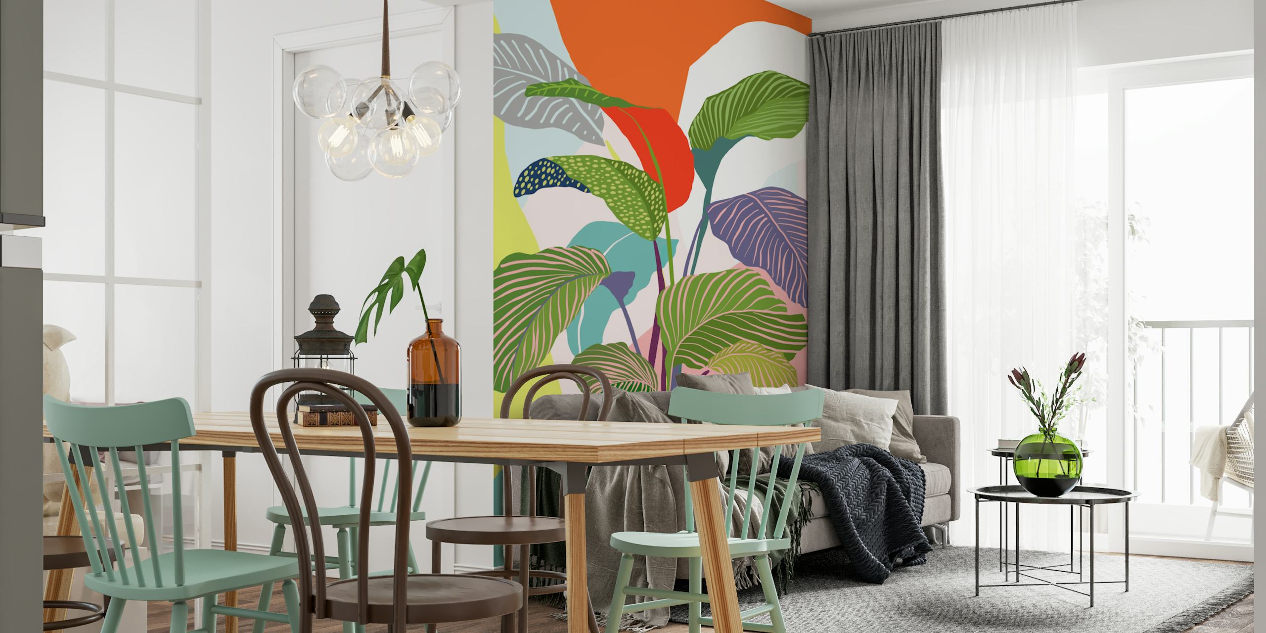 Vibrant foliage wallpaper in a room