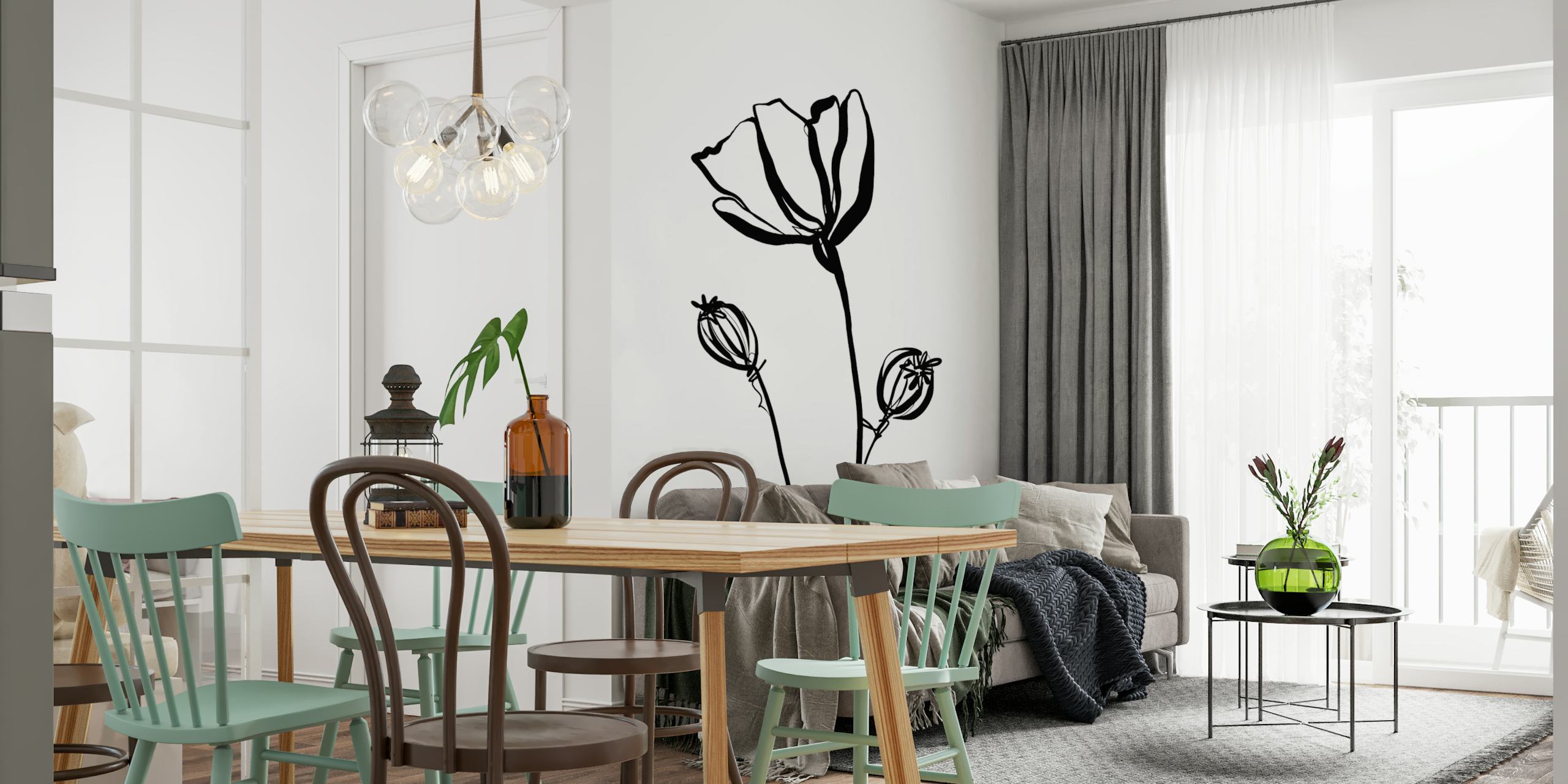 Tapeta Elegant Poppy Silhouette w pokoju