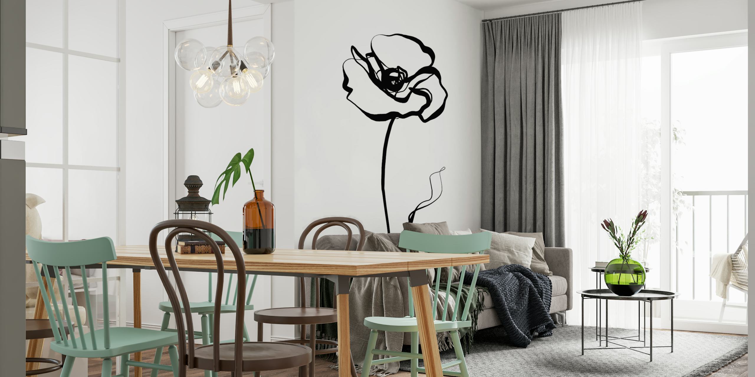 Delicate Poppy wallpaper in a room
