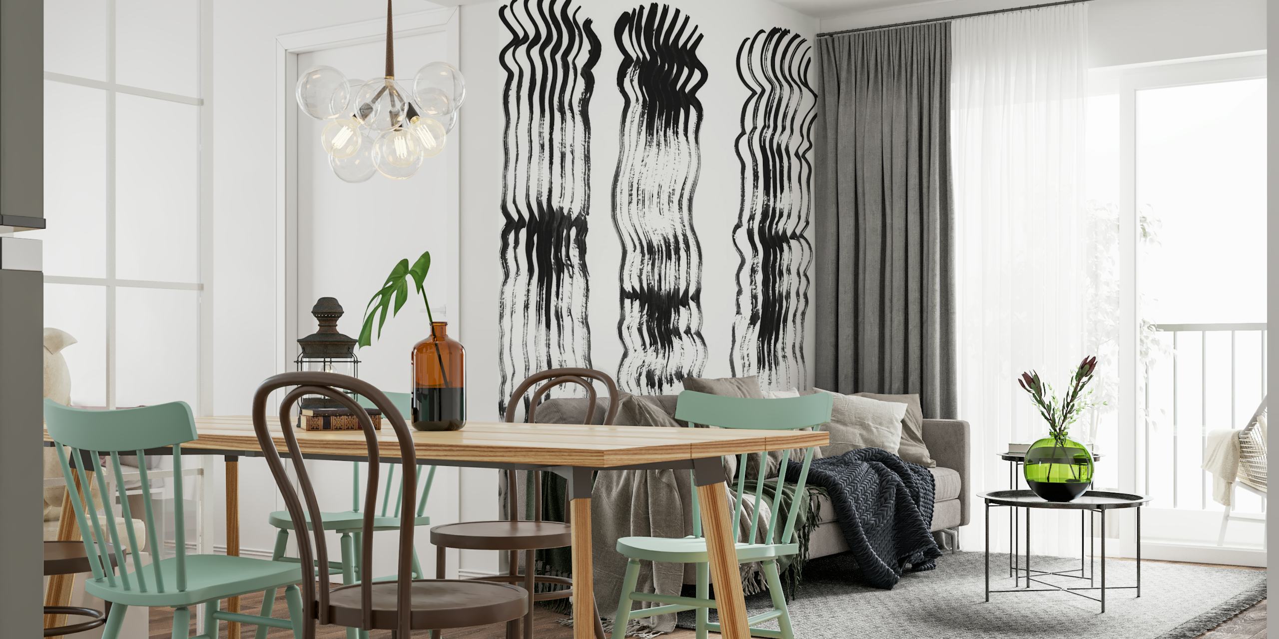 Ταπετσαρία Abstract Black Strokes σε ένα δωμάτιο