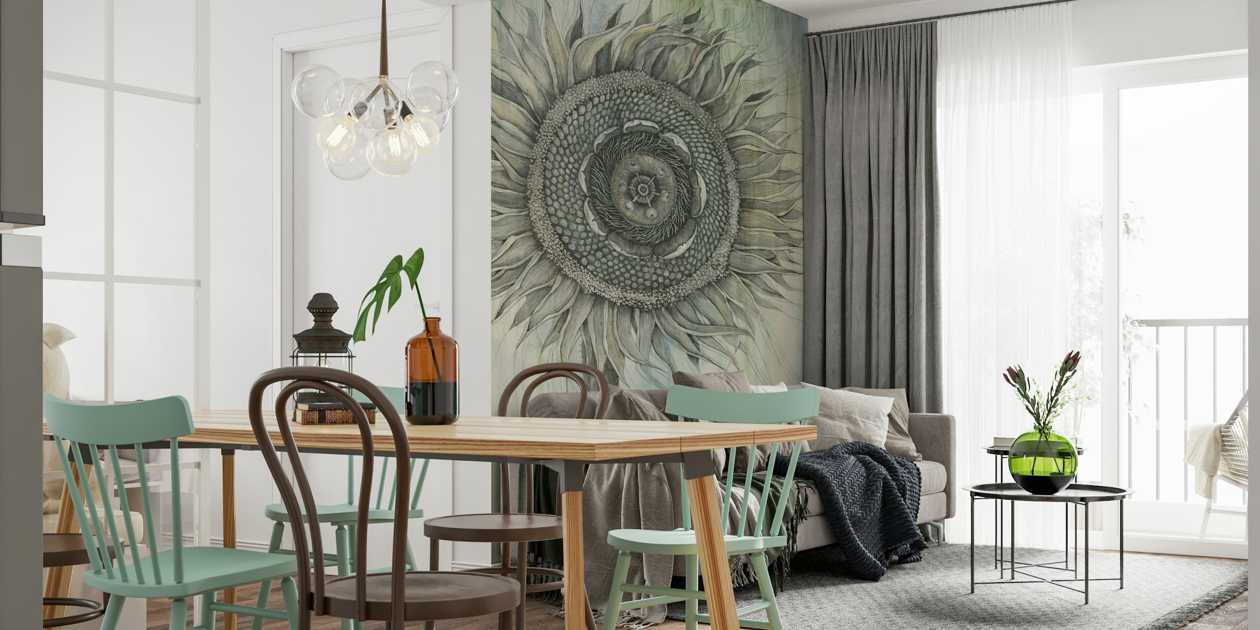 Magic sunflower wallpaper in a room