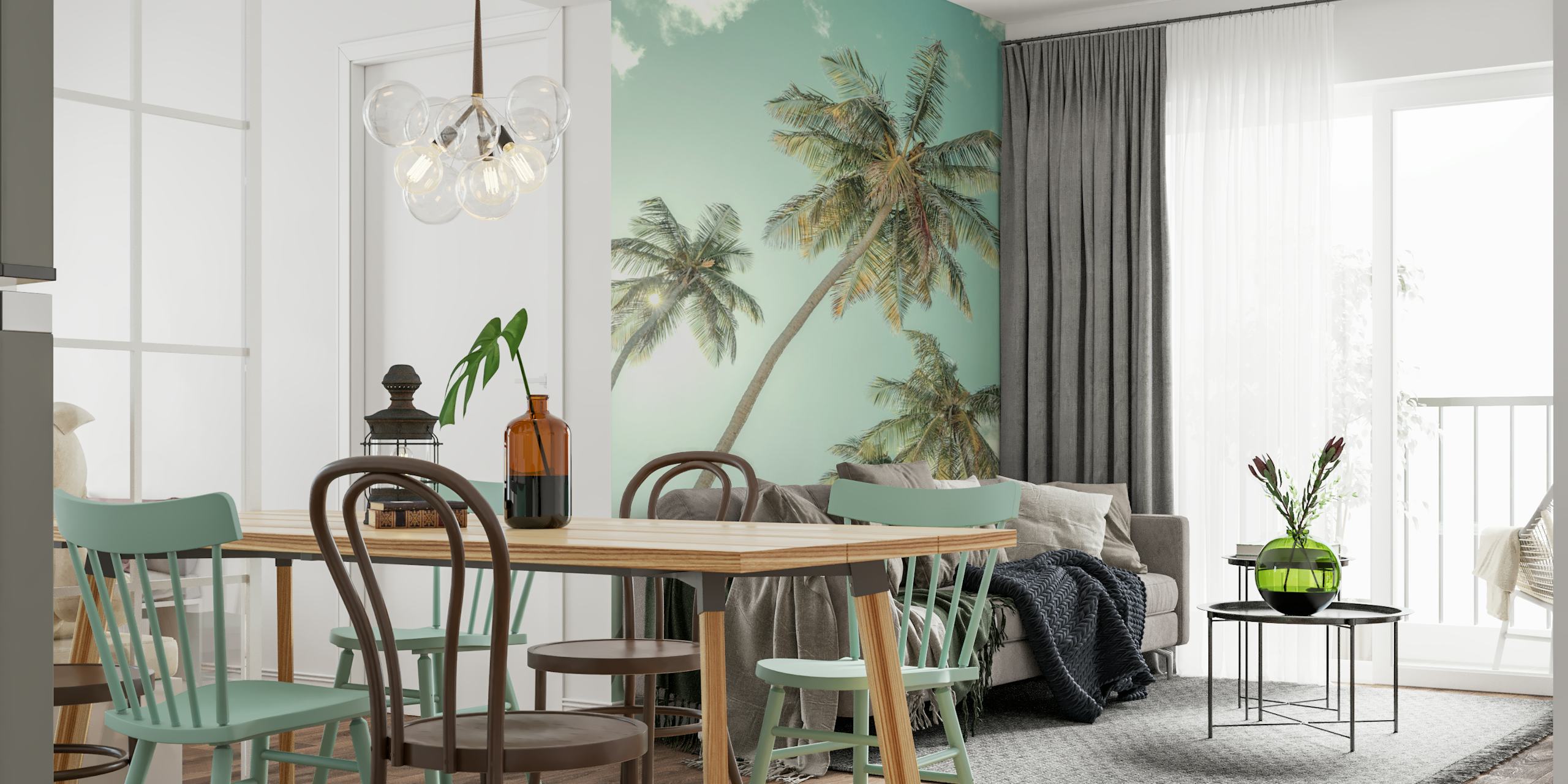 Tropical palm trees with a sunny blue sky wallpaper