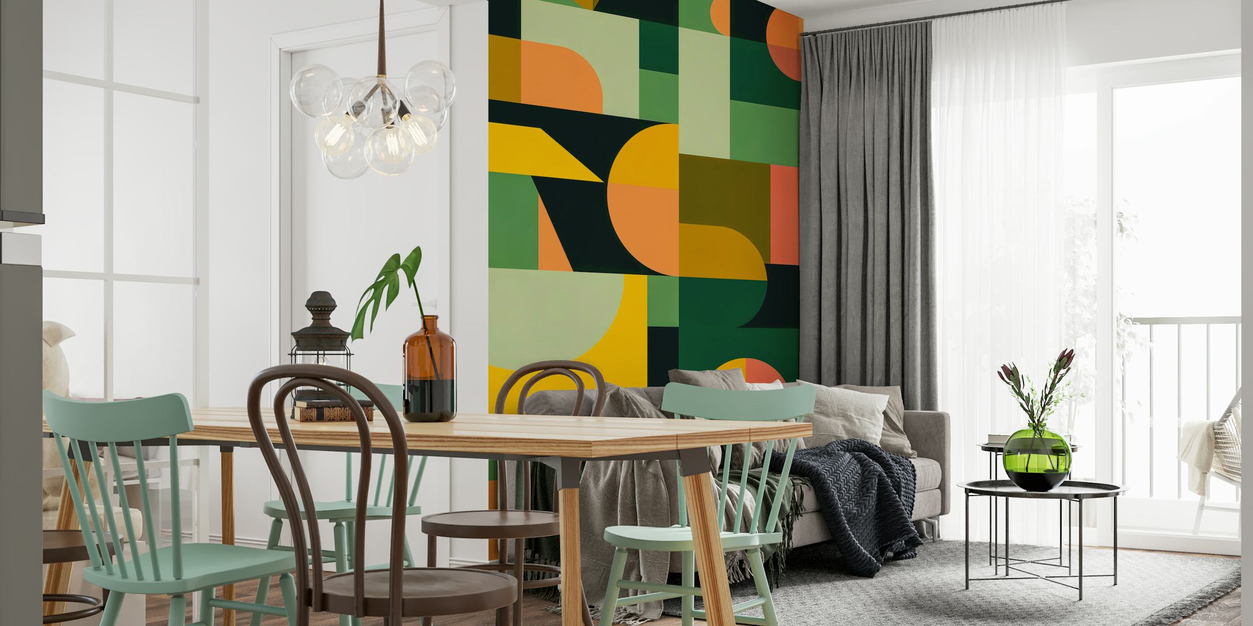 Playful geometric wallpaper u modernoj sobi