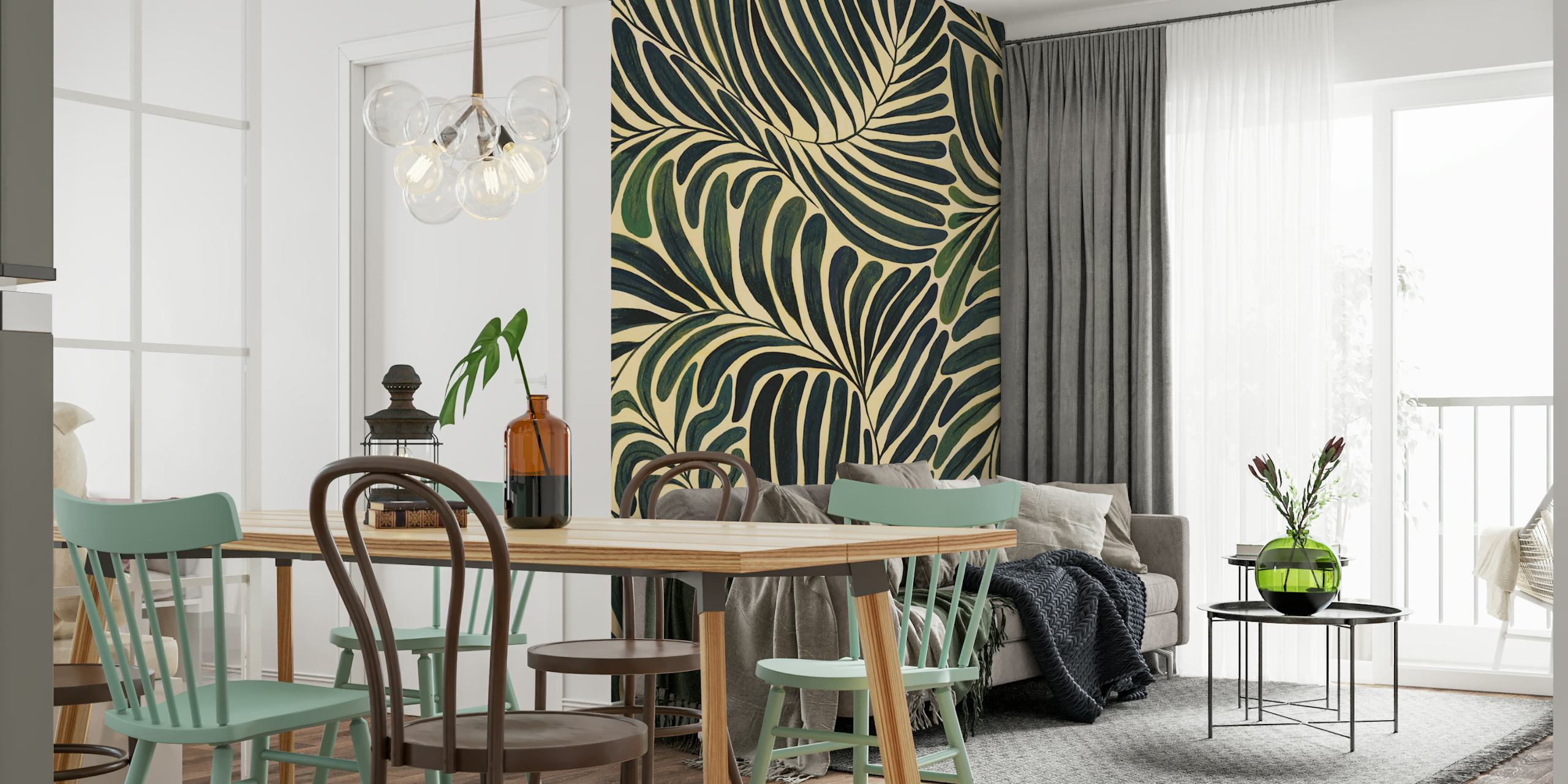 Leaves wallpaper design in a room
