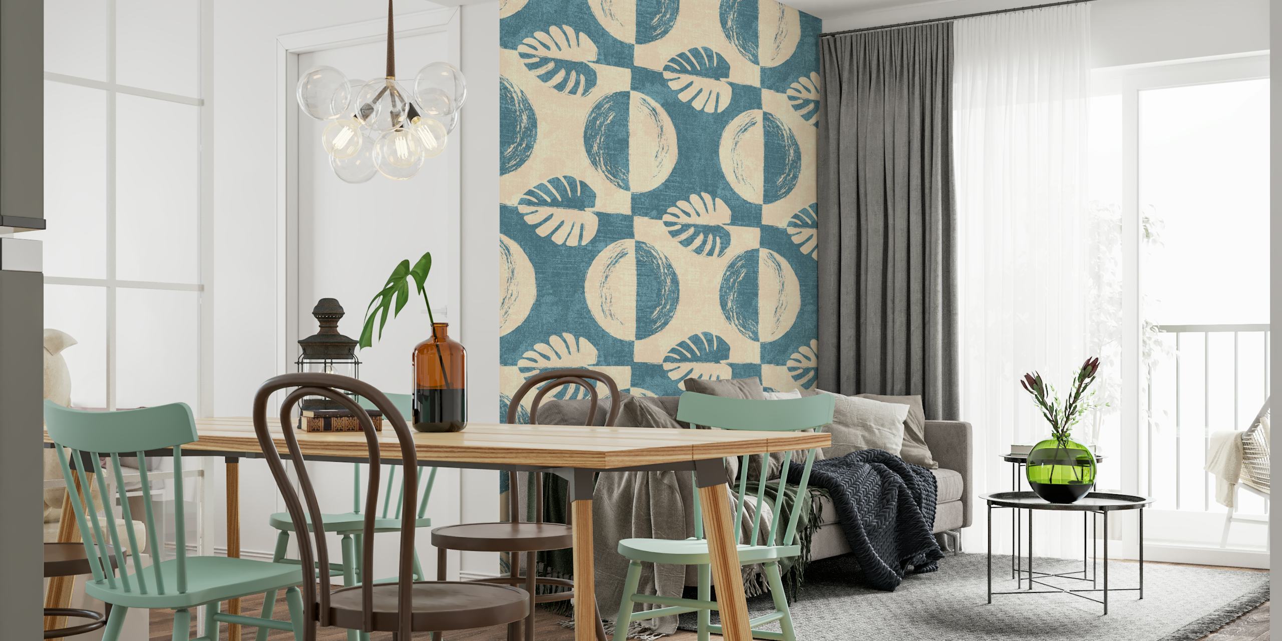 Vintage Leaf Geometric ταπετσαρία σε ένα δωμάτιο