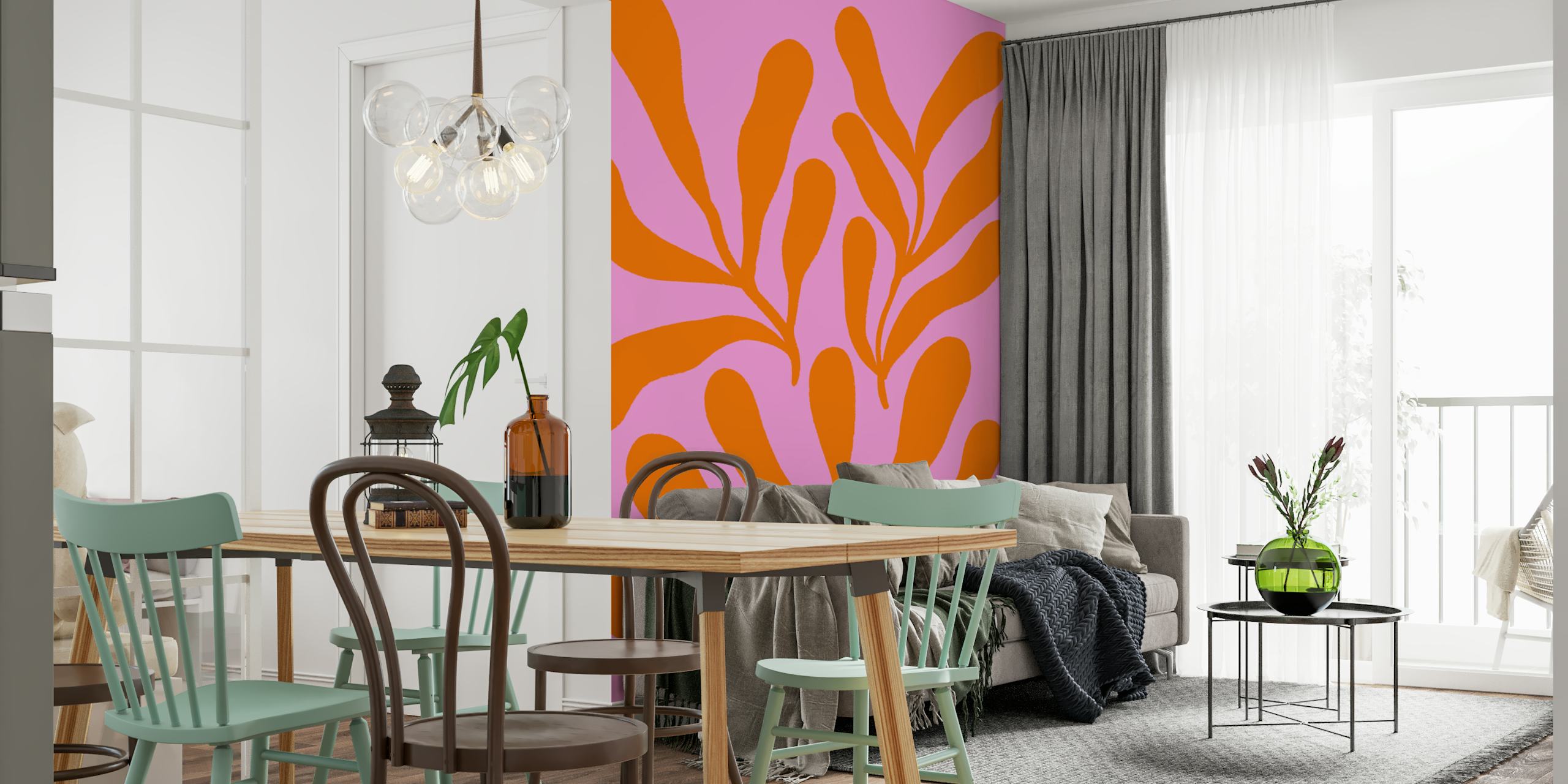 Colorful branches wallpaper in a room