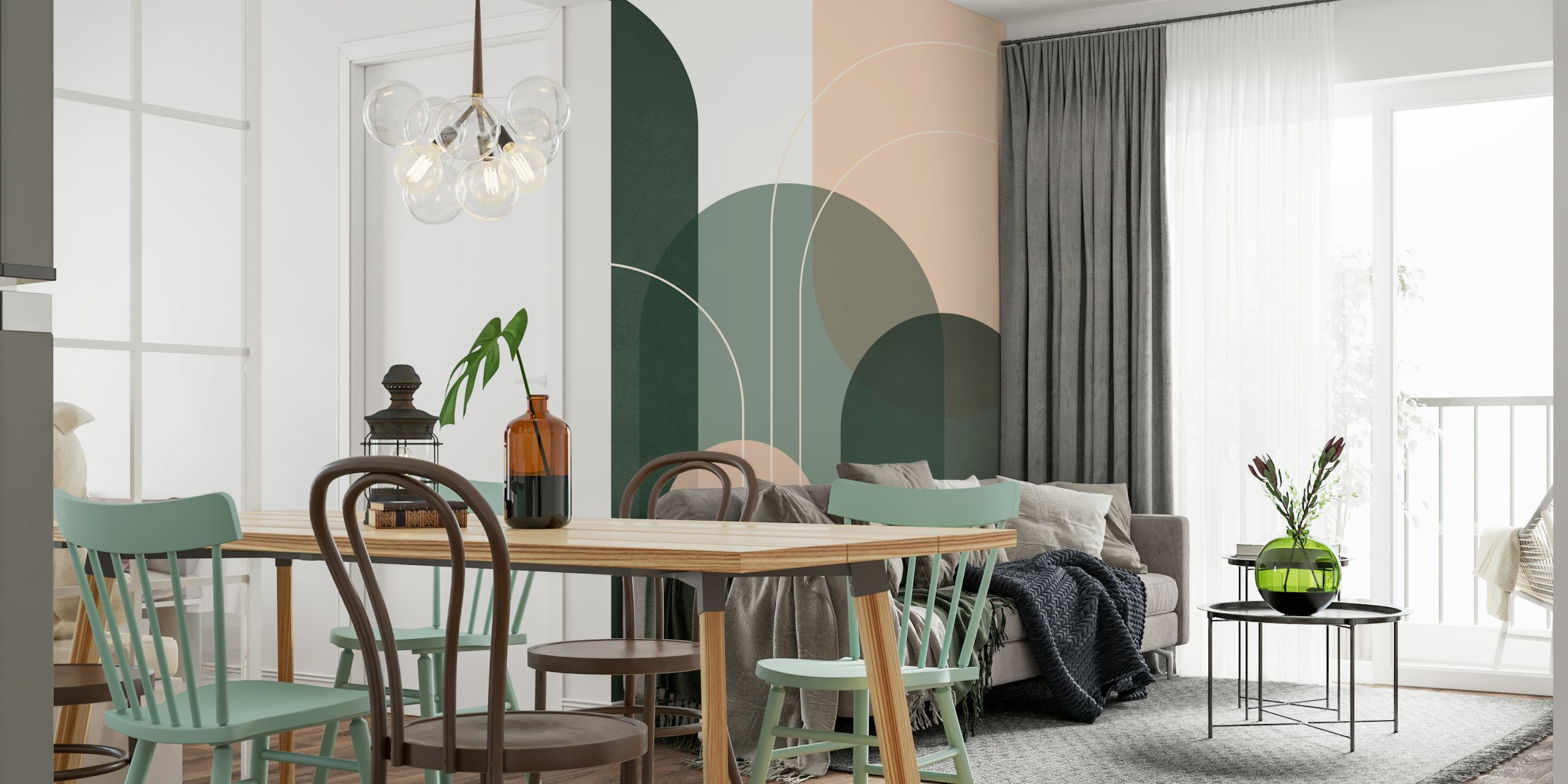 Tapeta Sage Green Flow 1 w pokoju