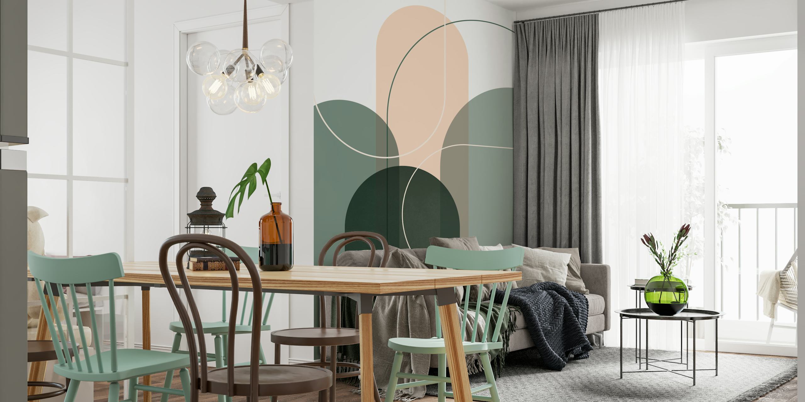 Sage Green Flow 2 wallpaper in a modern room