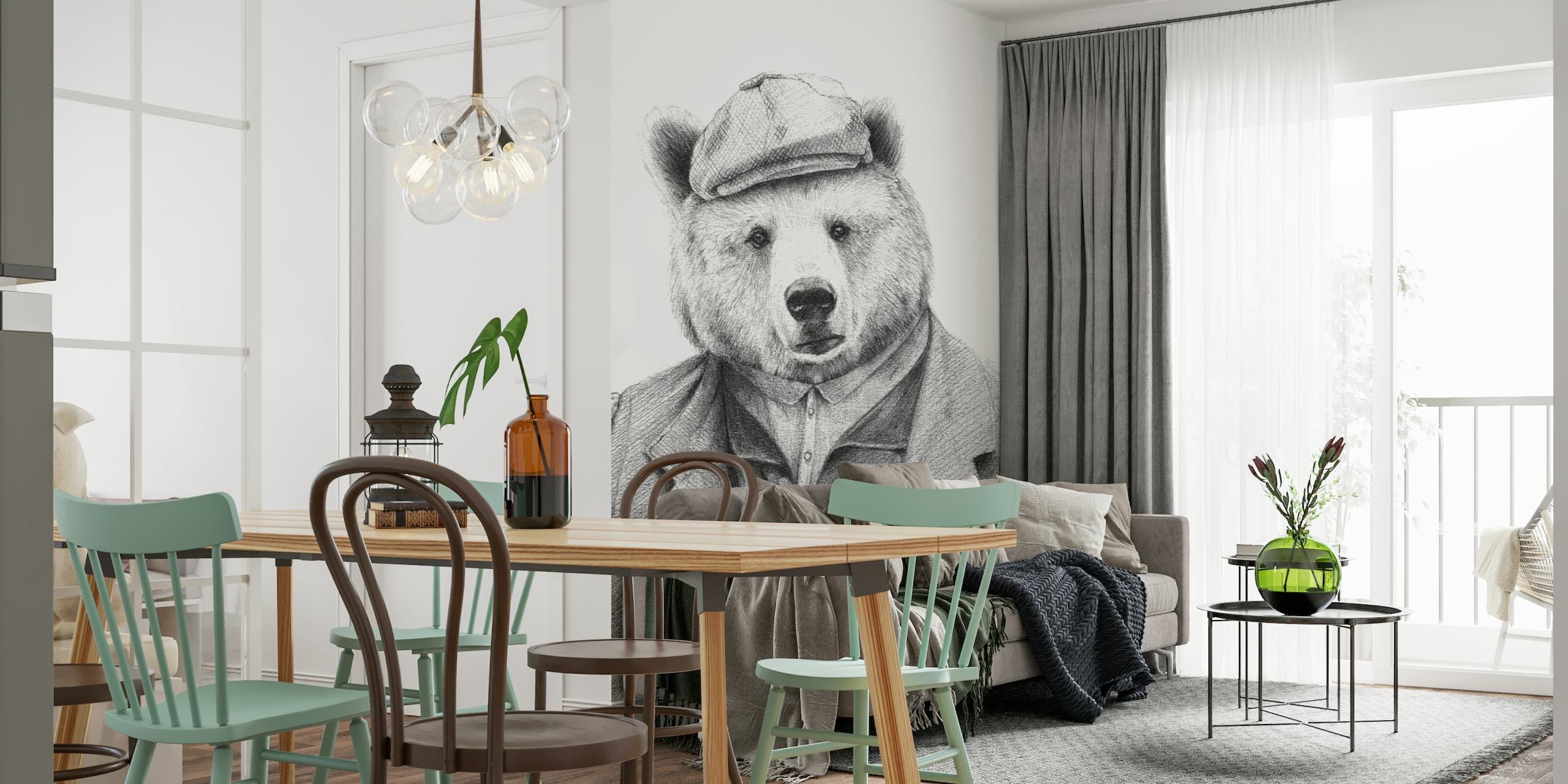 Bear in clothes wall mural illustration