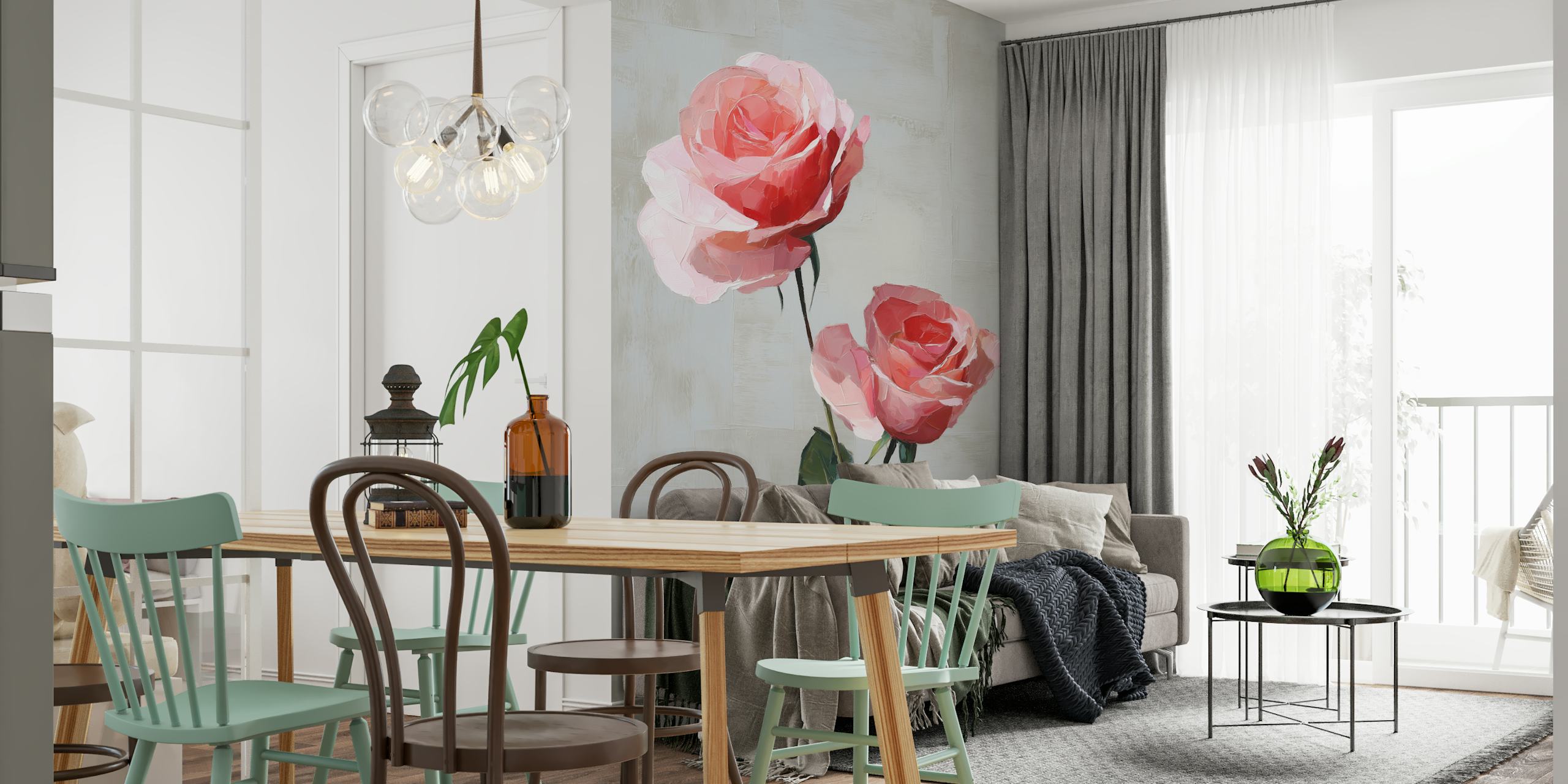 Pink Rose Harmony -tapetti, joka esittelee kahta kukkaa
