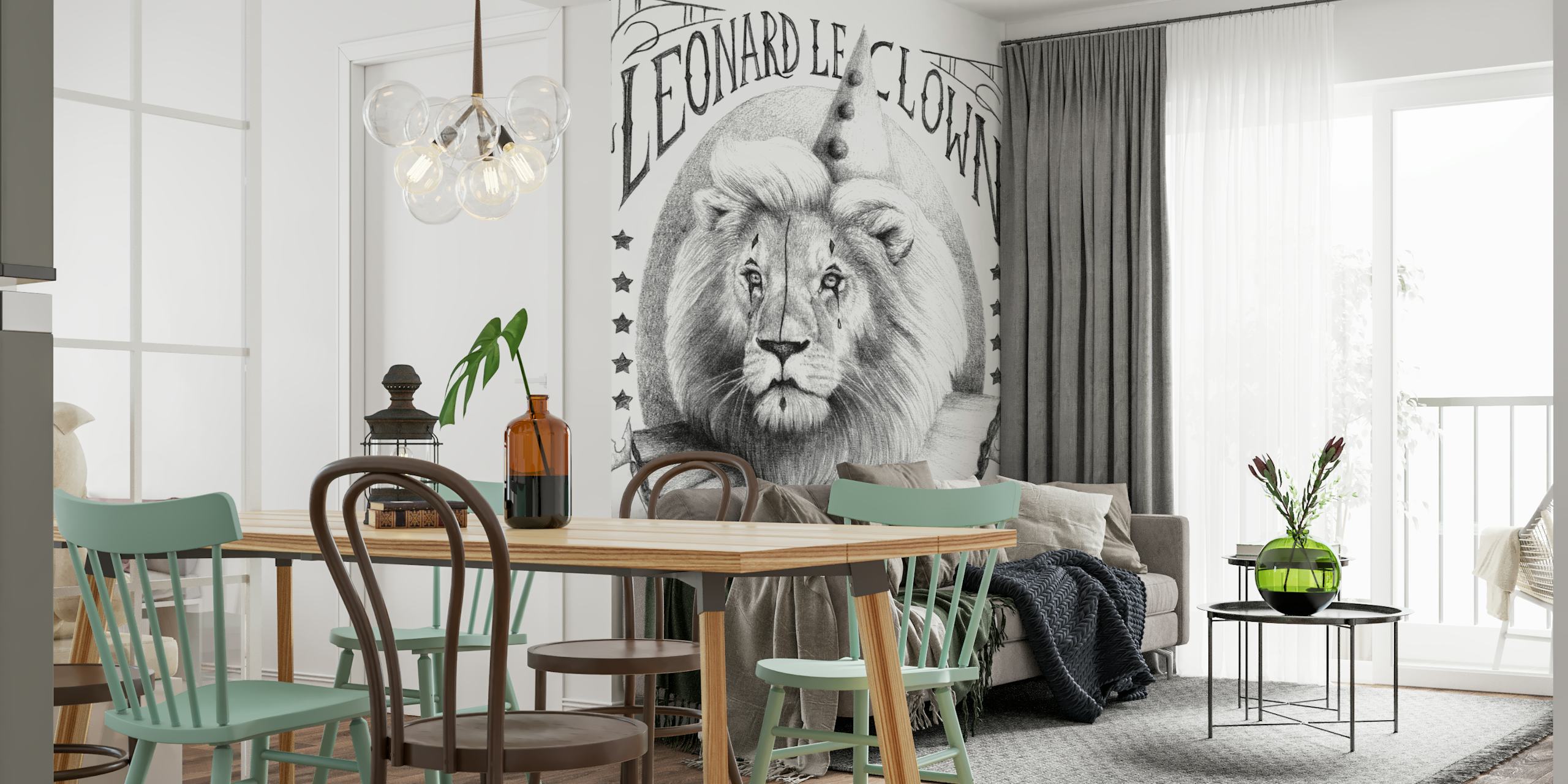 Lion wallpaper design in a room
