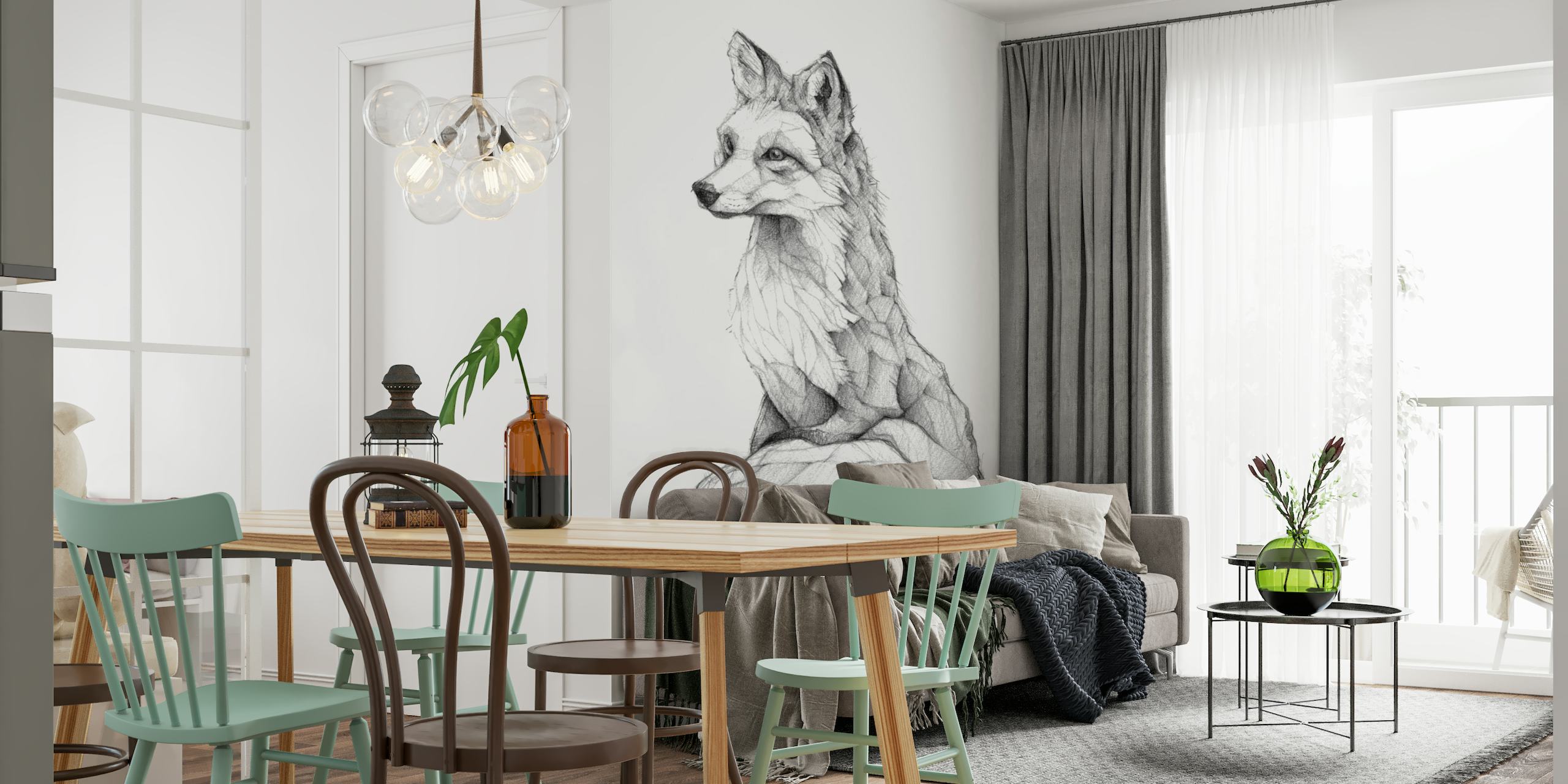 Sketch of a red fox sitting calmly, 'Vulpes Vulpes' wall mural