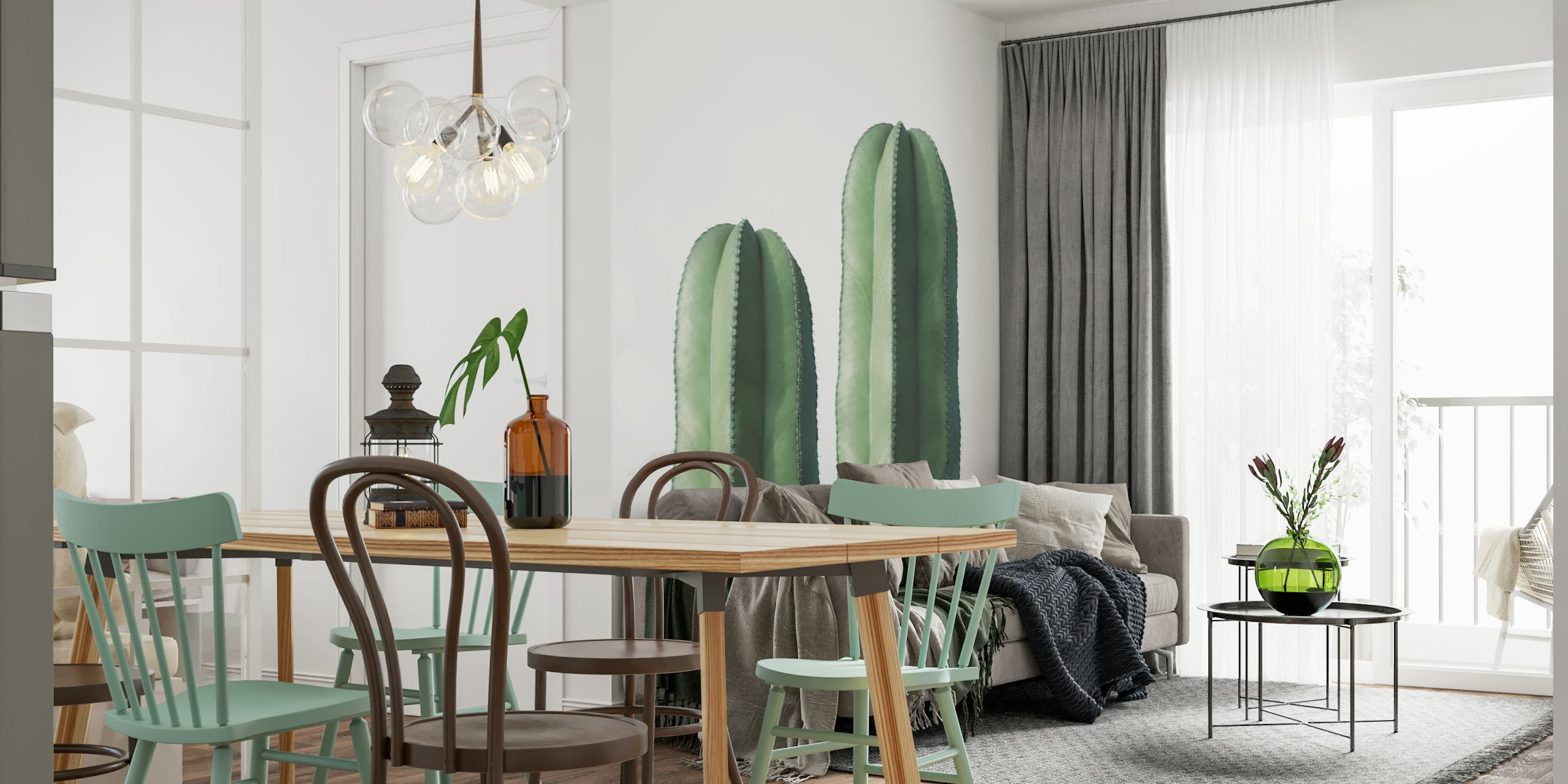 Two tall green cacti wallpapers showcasing a minimalist design.