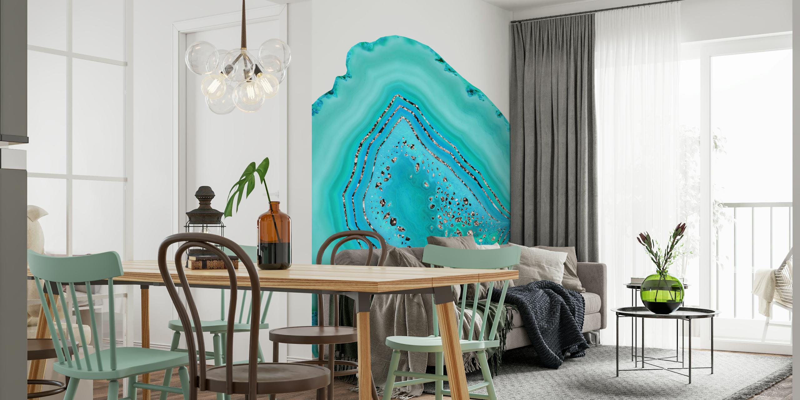 Aqua Rose Gold Agate Glitter ταπετσαρία σε ένα δωμάτιο