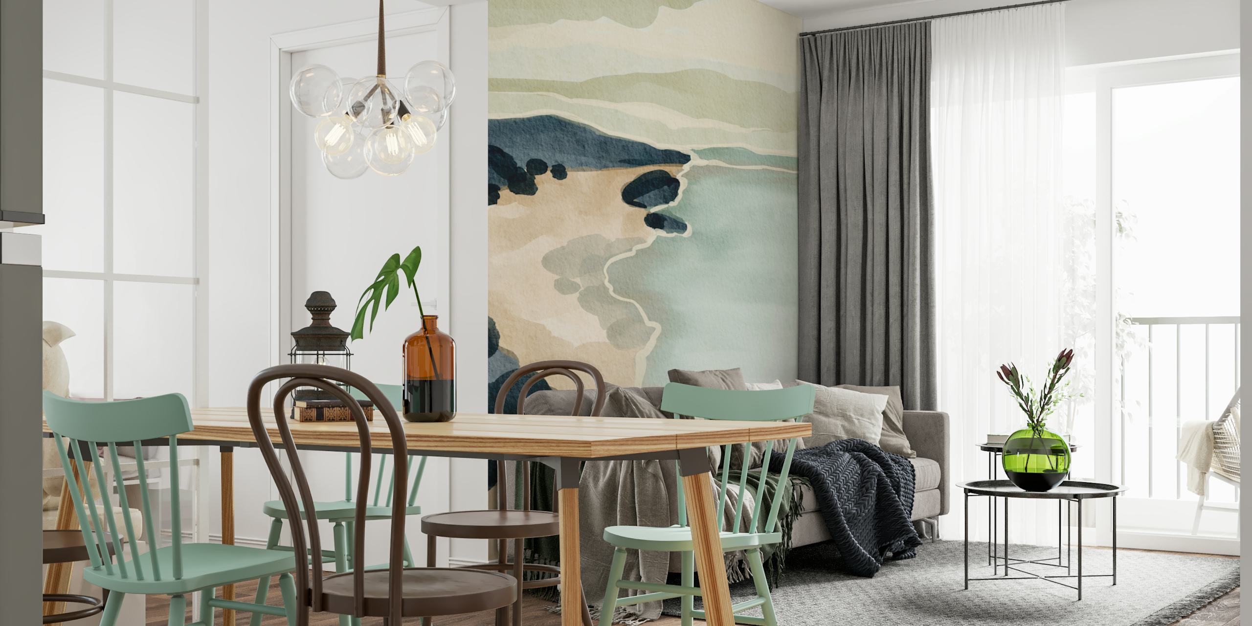 Pastel Coastal Escape Tapete in einem Raum