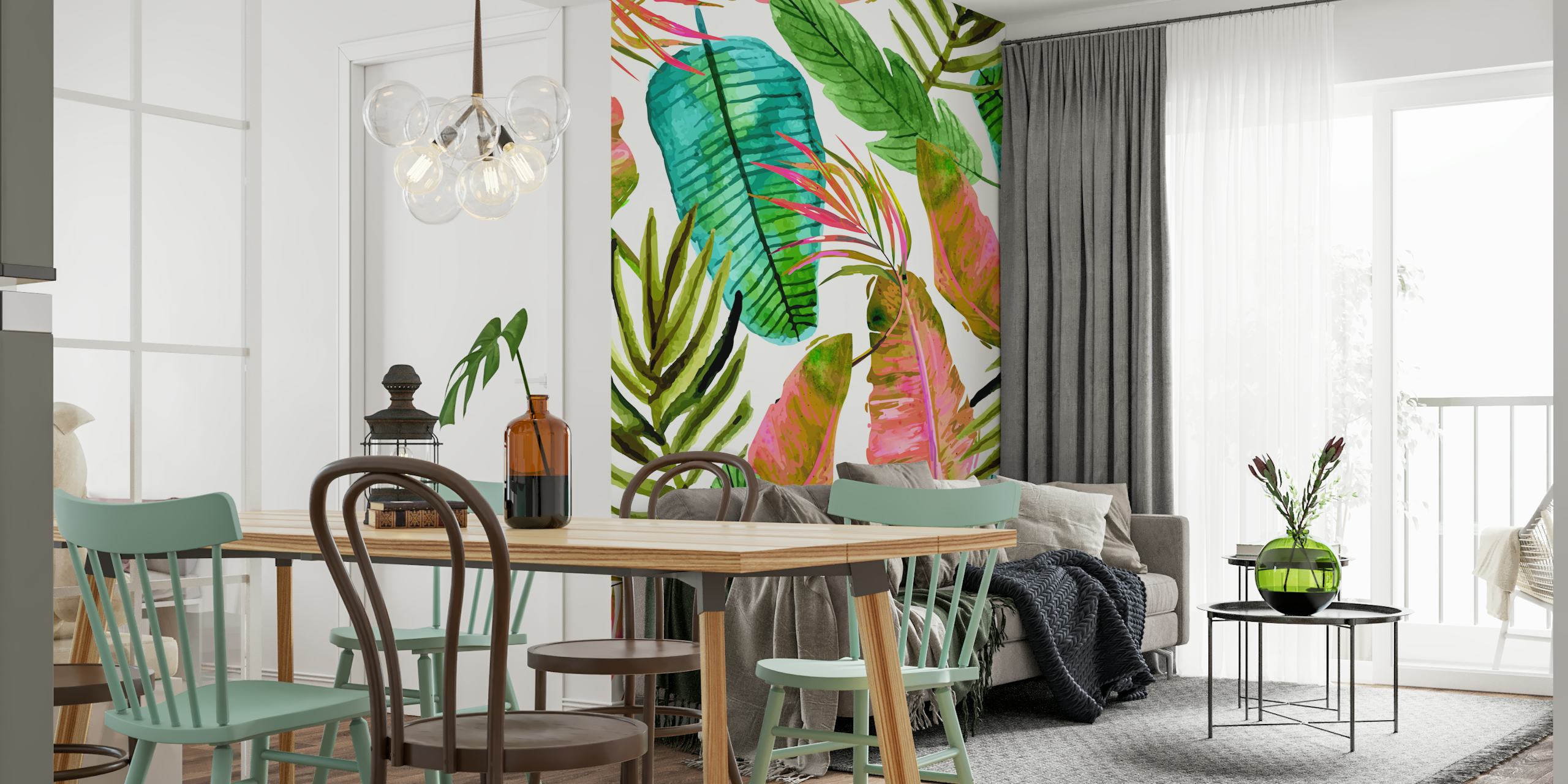 Colorful leaves wallpaper in a room