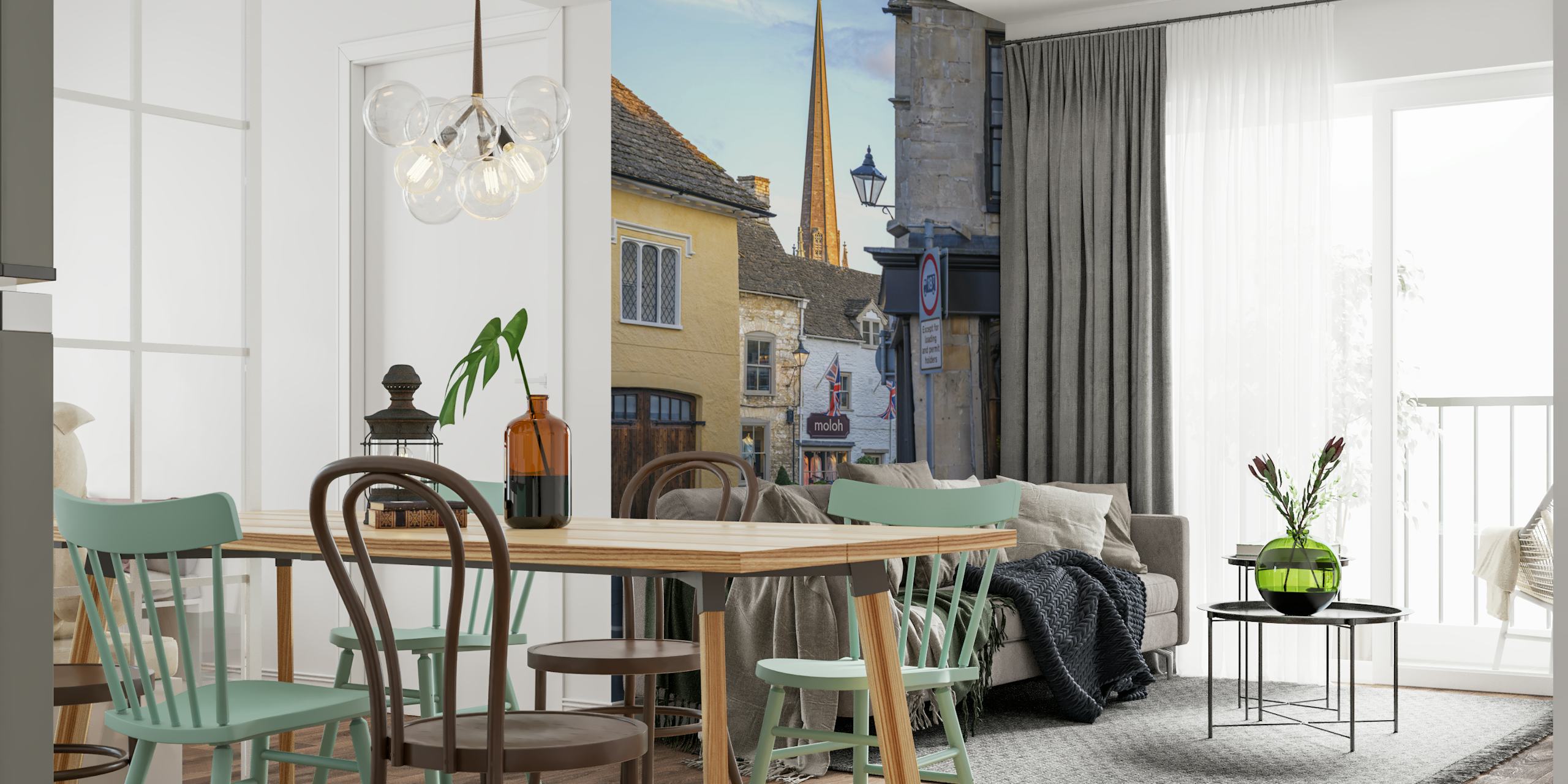 Charmante English Village View behang in een kamer
