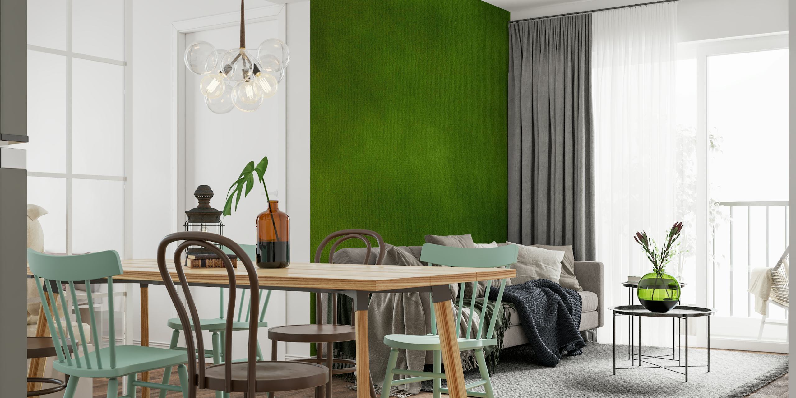 Green watercolor texture with soft variations in hue for a calm and natural look, suitable for a wall mural