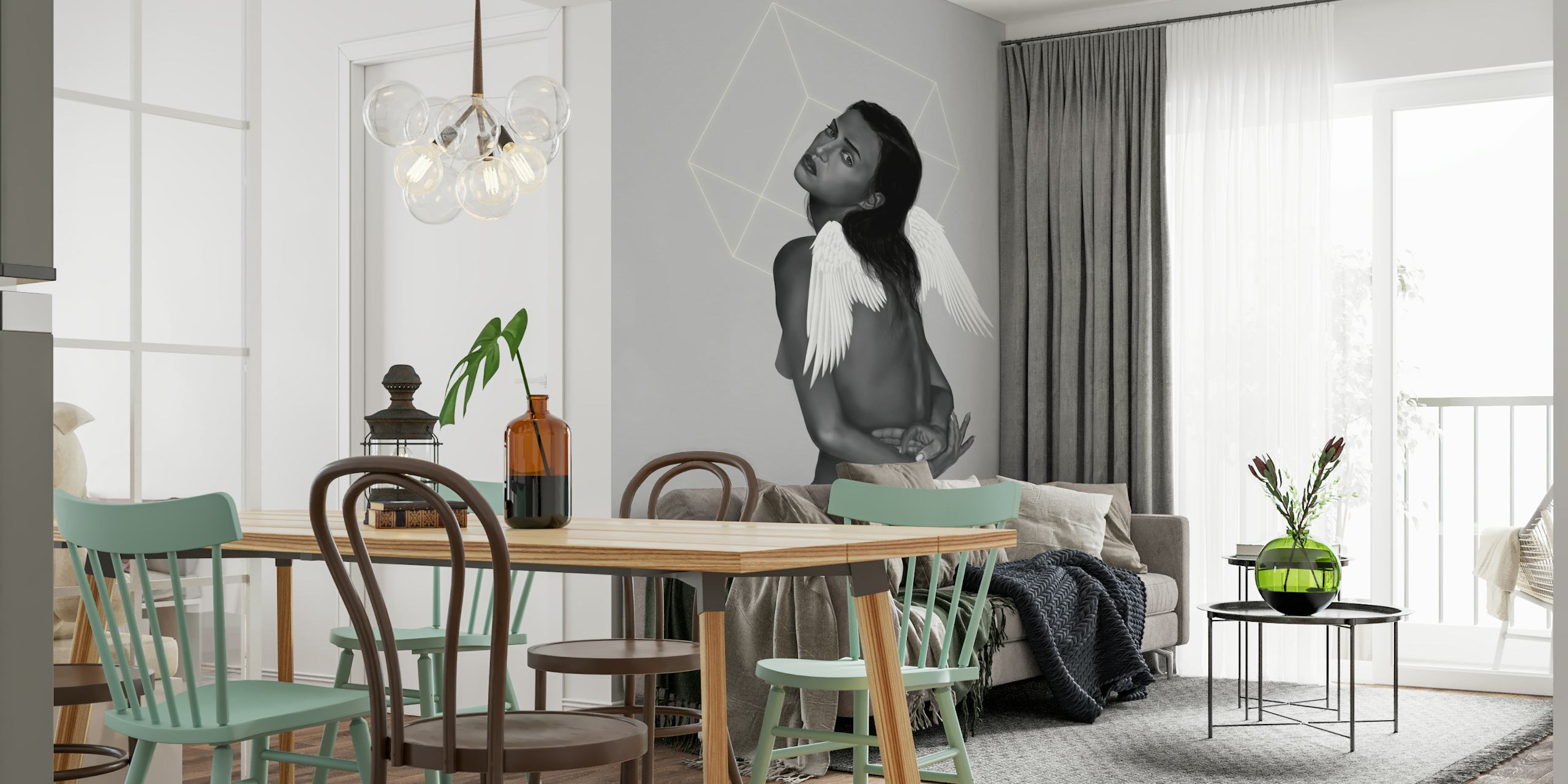 Mural de parede contemporâneo de anjo com design minimalista