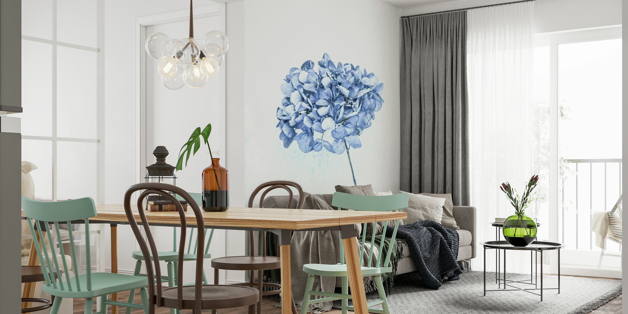 Elegantna zidna slika plave hortenzije na bijeloj pozadini