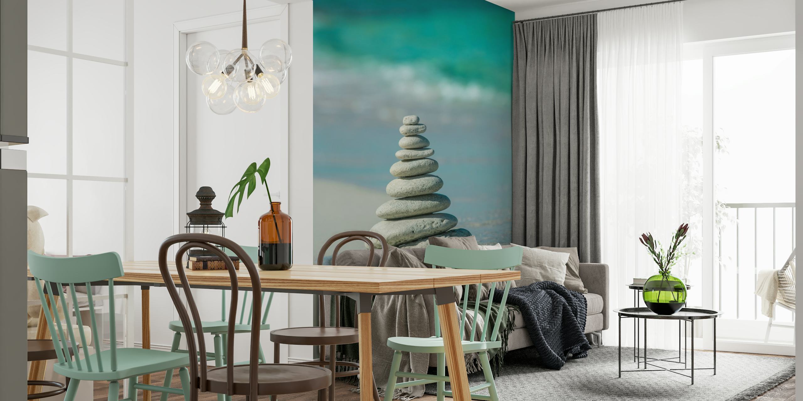 Stack of smooth stones on a Caribbean beach wall mural