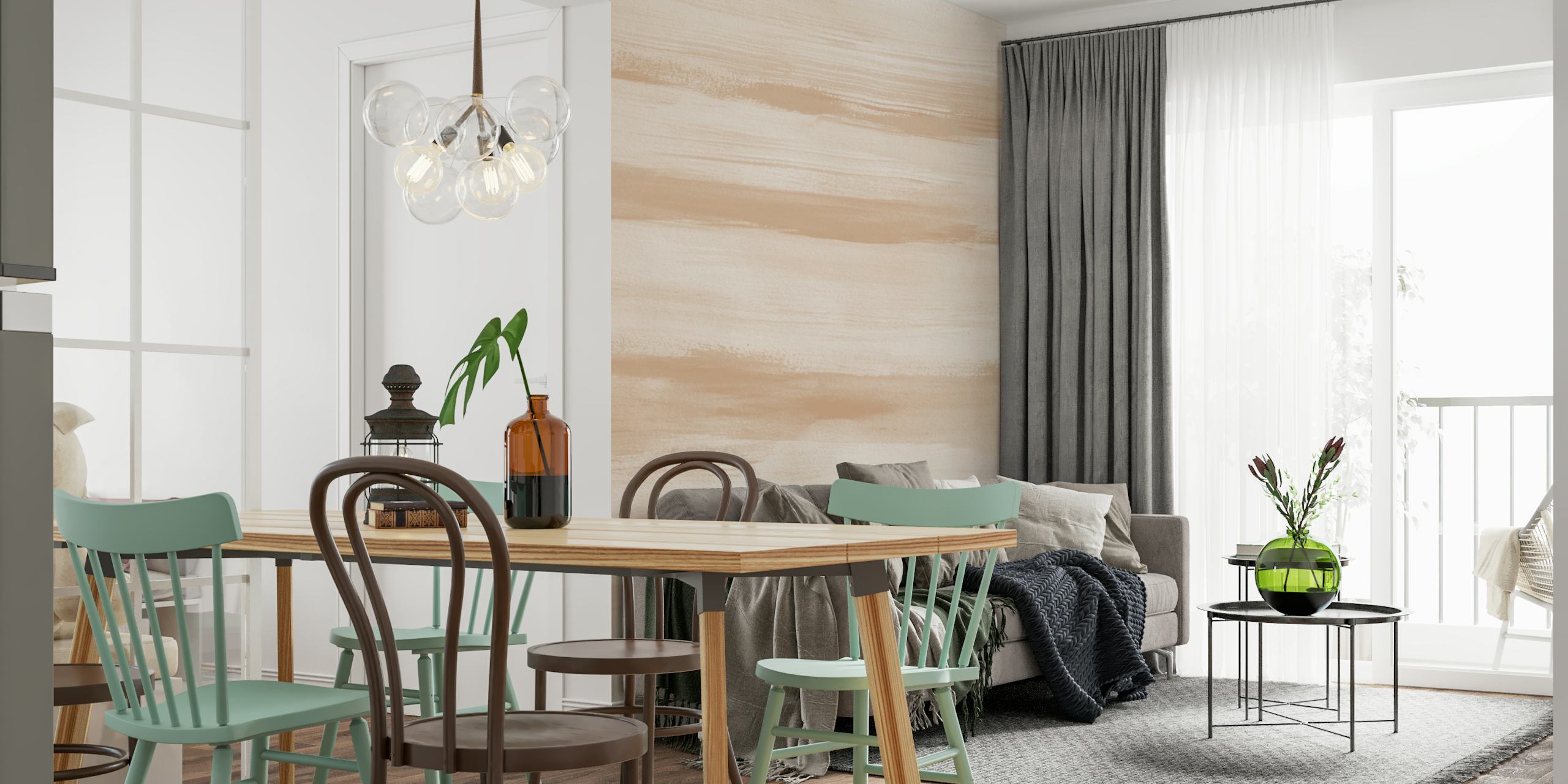 Warm Beige Watercolor wallpaper in a room
