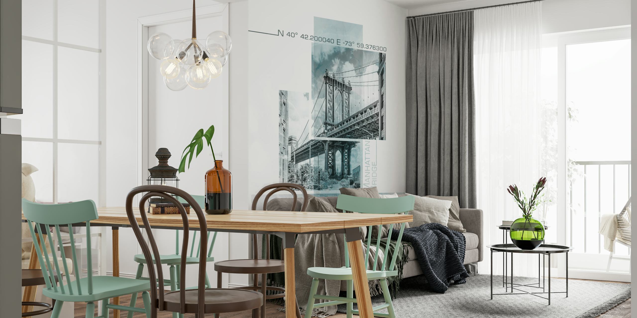 NYC Manhattan Bridge turquoise wallpaper displayed