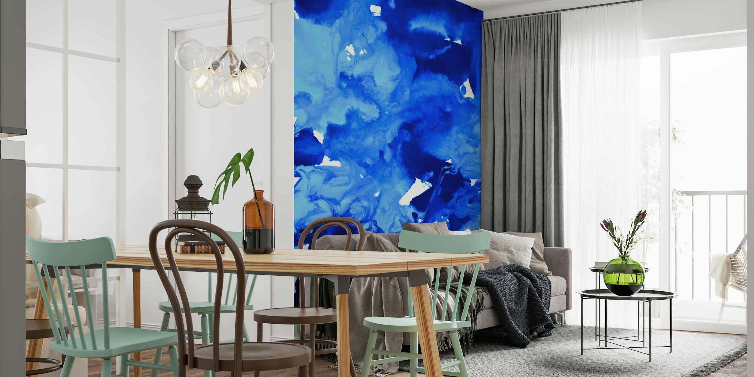 Abstract inkblot marble blue wall mural design