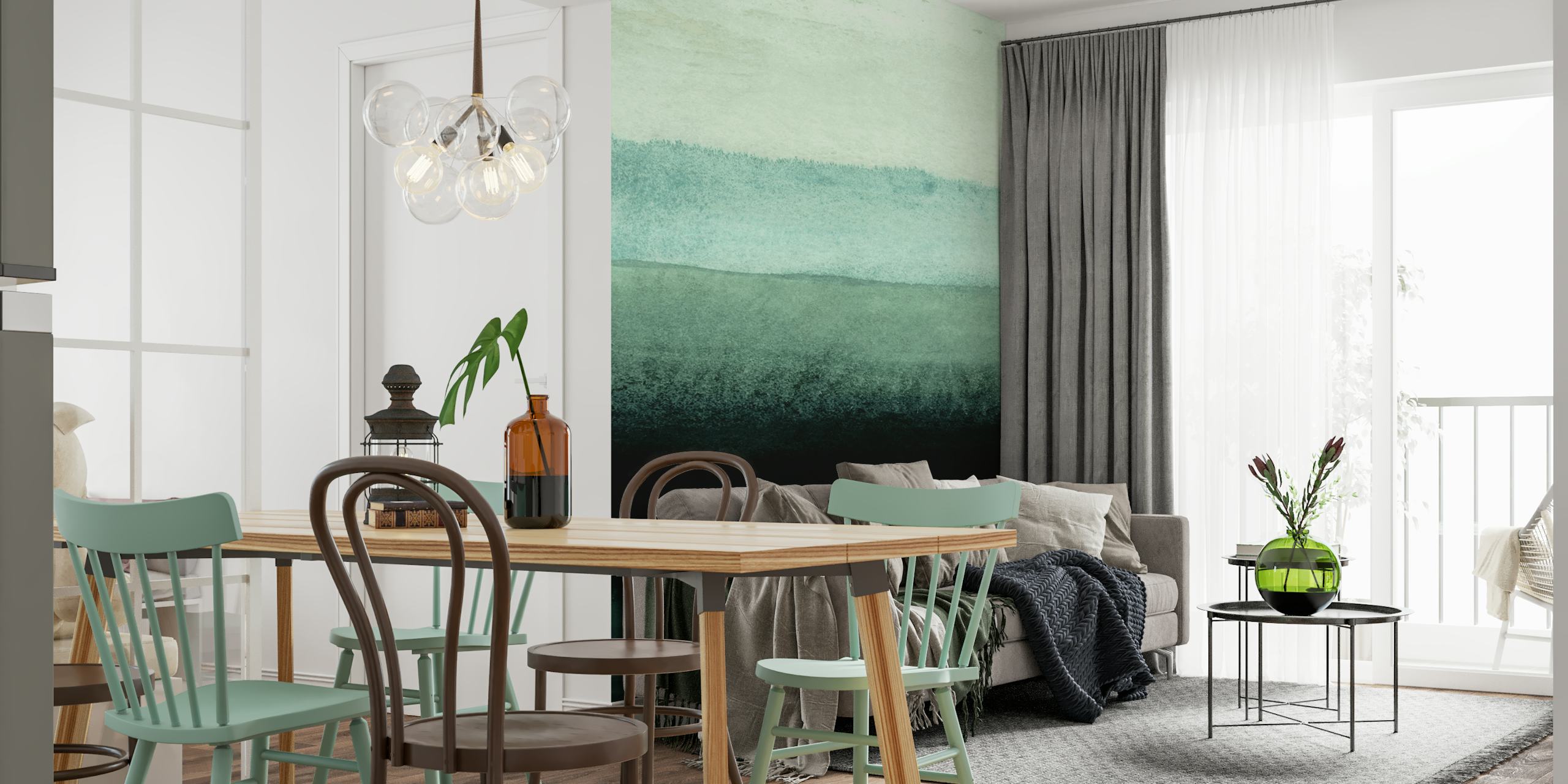 Layered green watercolor pattern wallpaper