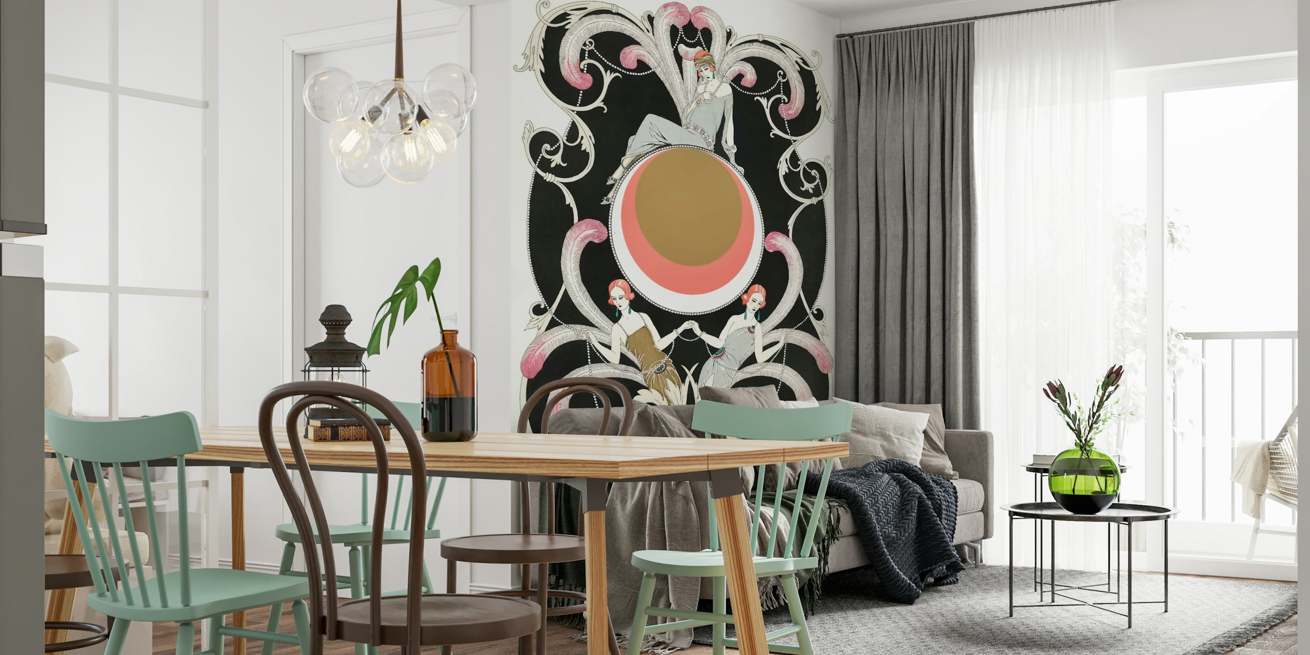 Papier peint unique et élégant Moon Ladies Art Deco Design par Happywall
