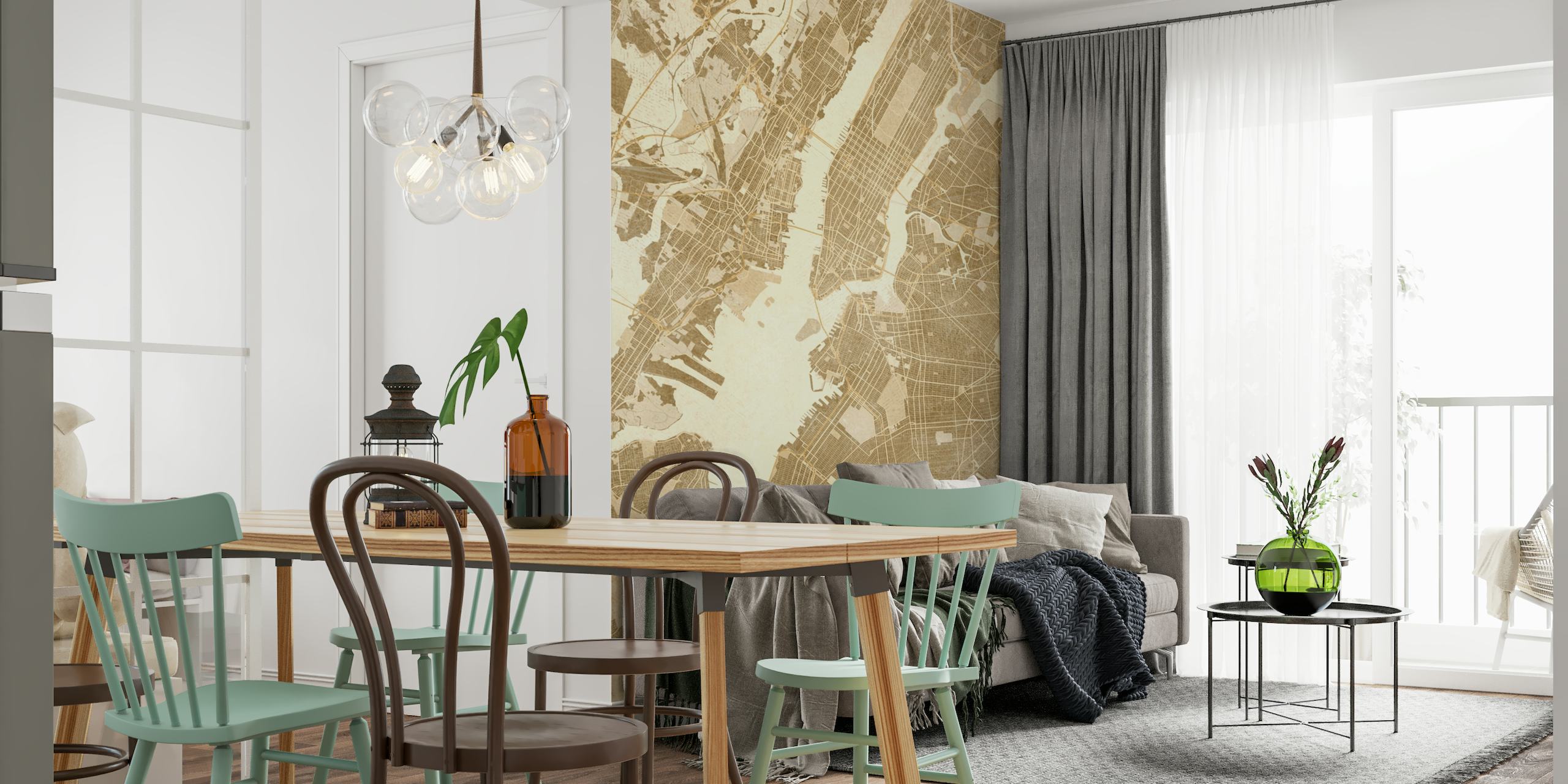 Sepia vintage New York map behang