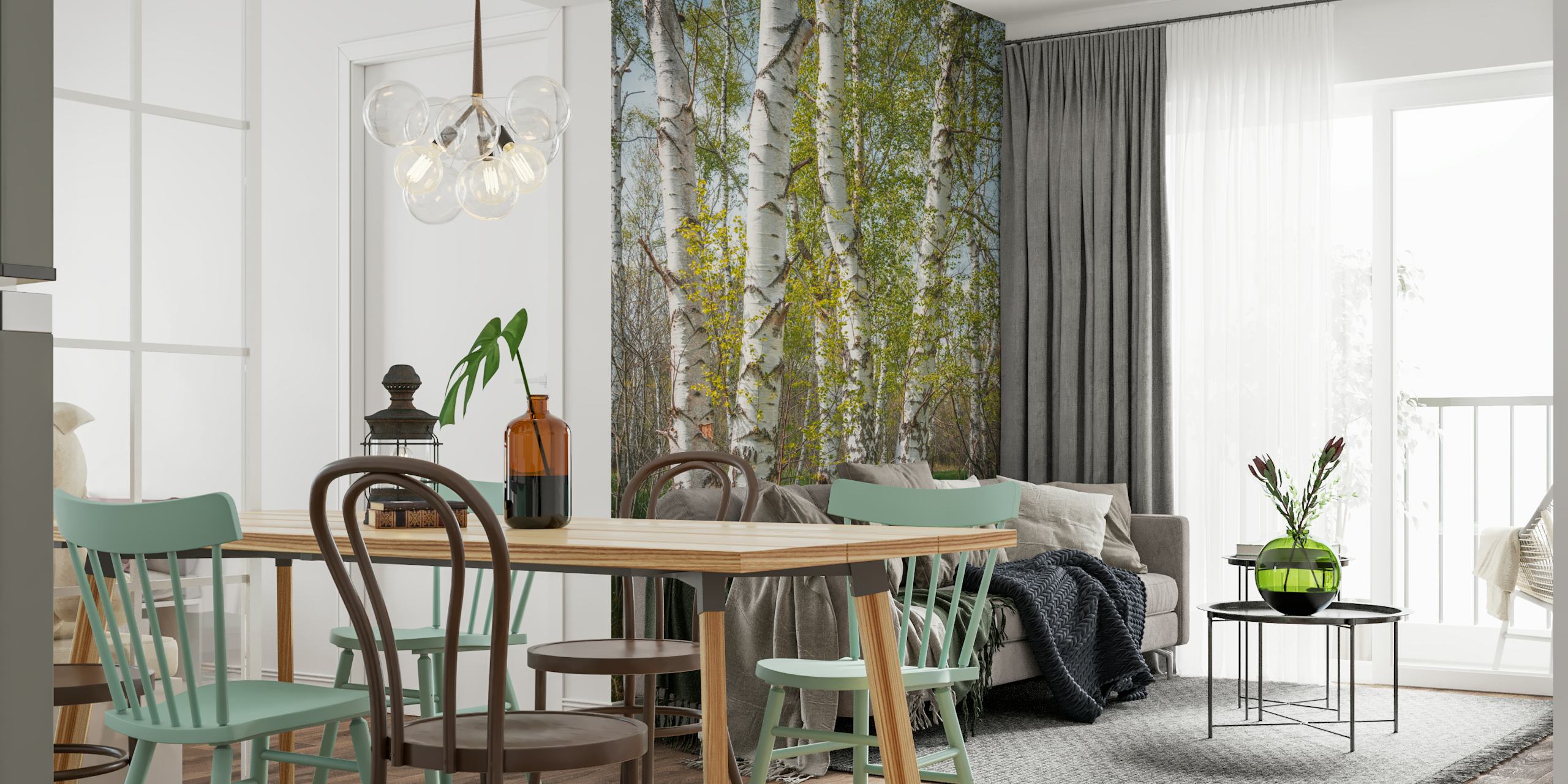 Birch trees wallpaper in a room setting