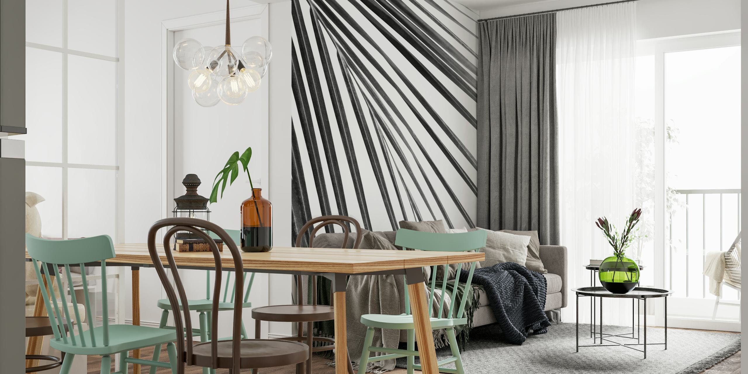 Black and white palm leaf pattern wallpaper
