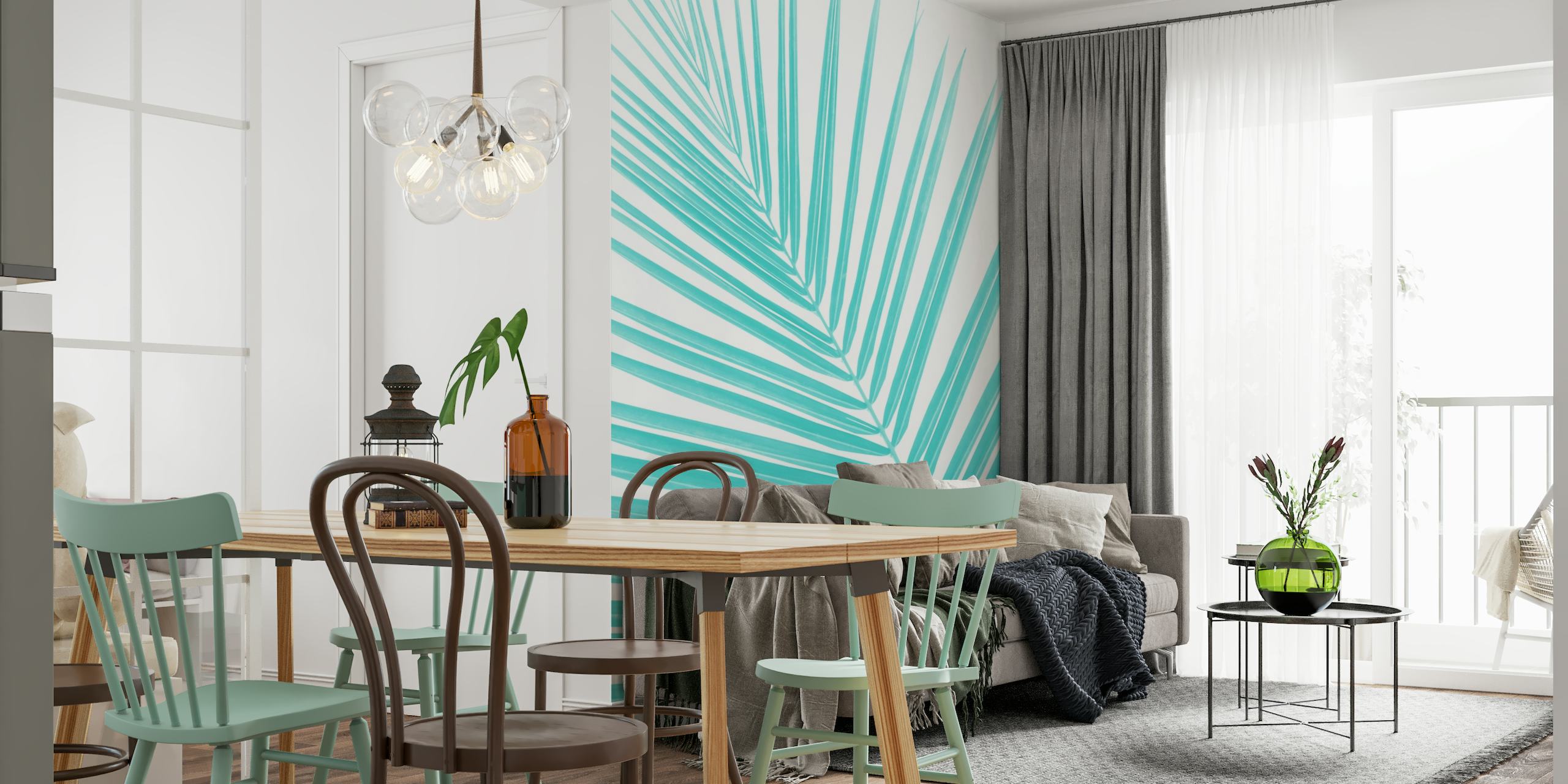 Soft Turquoise Palm Leaf 2 wallpaper