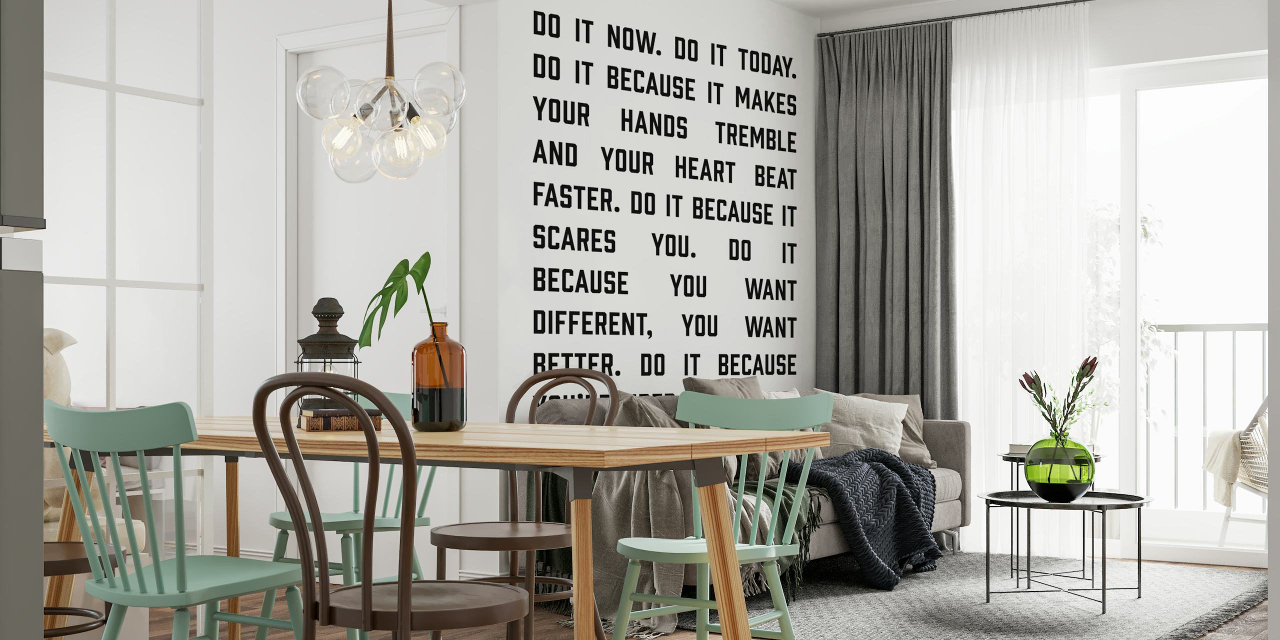 Mural de pared con texto motivacional "Hazlo ahora" en blanco y negro